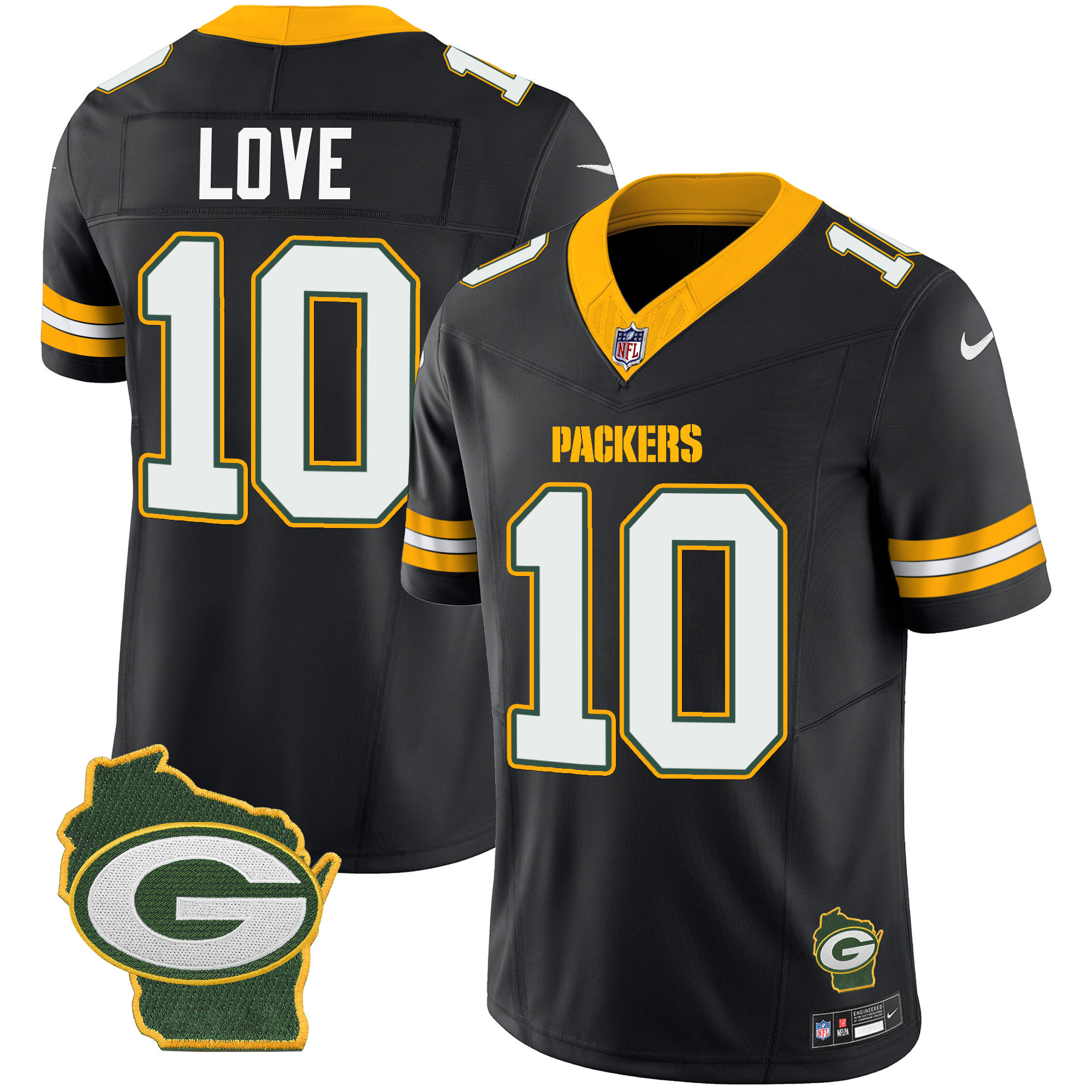 Jordan Love Men's Green Bay Packers Home Patch Vapor Black Jersey - All Stitched