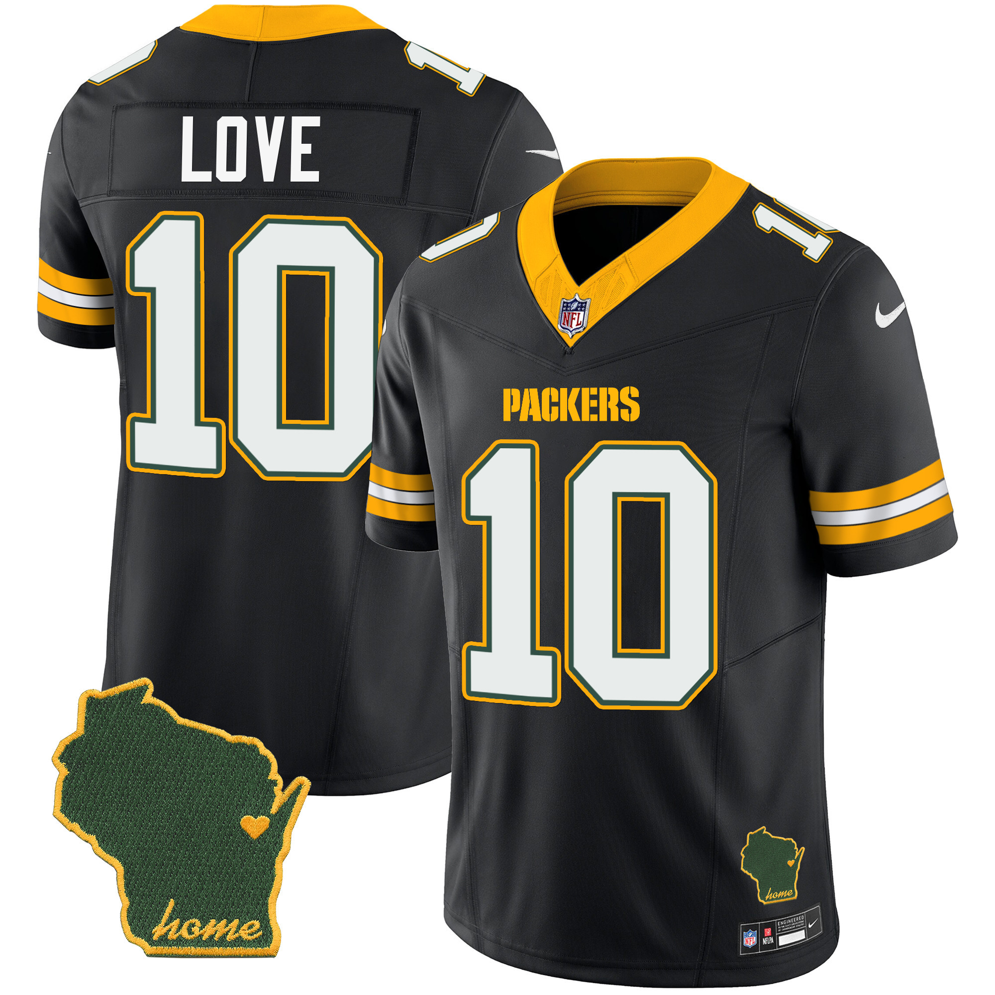 Jordan Love Men's Green Bay Packers Home Patch Vapor Black Jersey - All Stitched