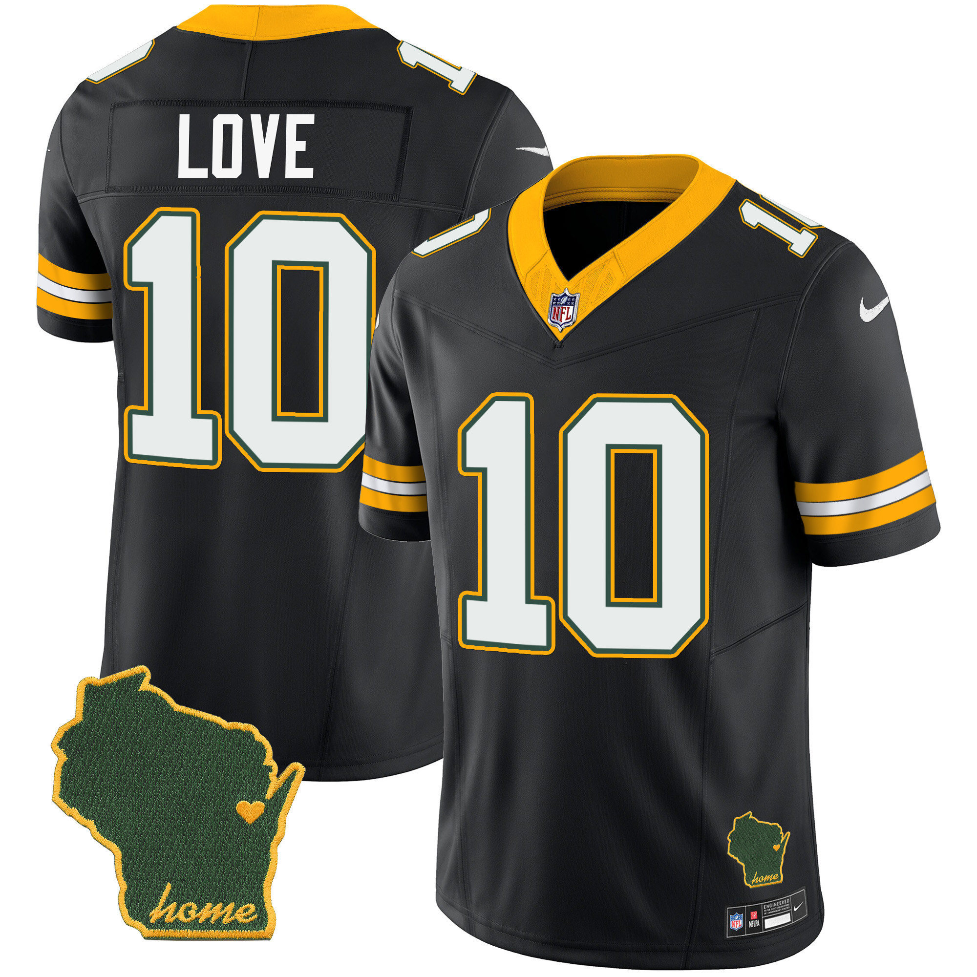 Jordan Love Men's Green Bay Packers Home Patch Vapor Black Jersey - All Stitched