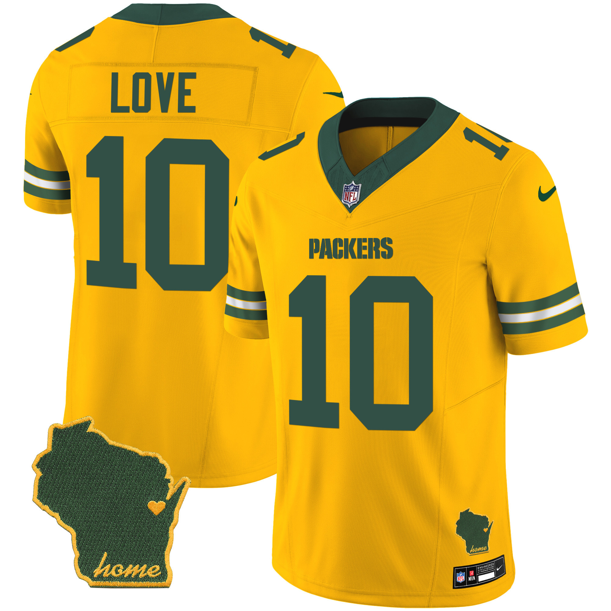 Jordan Love Men's Green Bay Packers Home Patch Vapor Gold Jersey - All Stitched