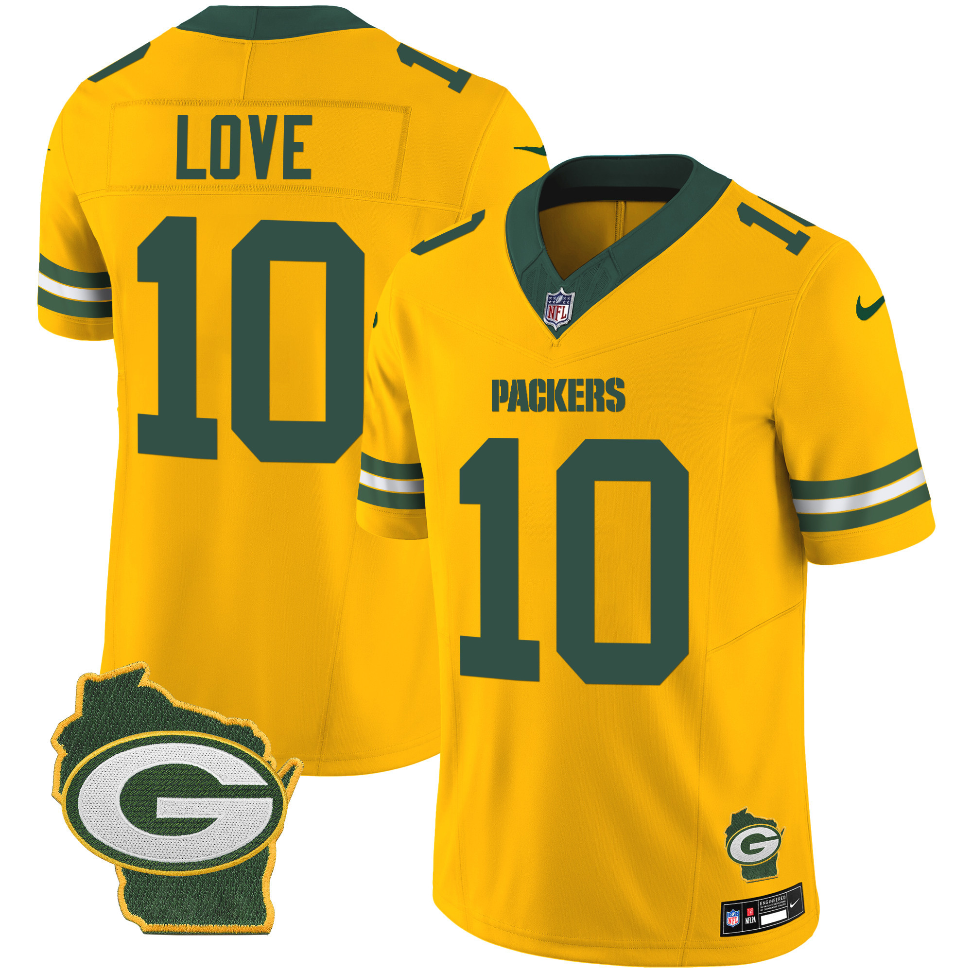 Jordan Love Men's Green Bay Packers Home Patch Vapor Gold Jersey - All Stitched