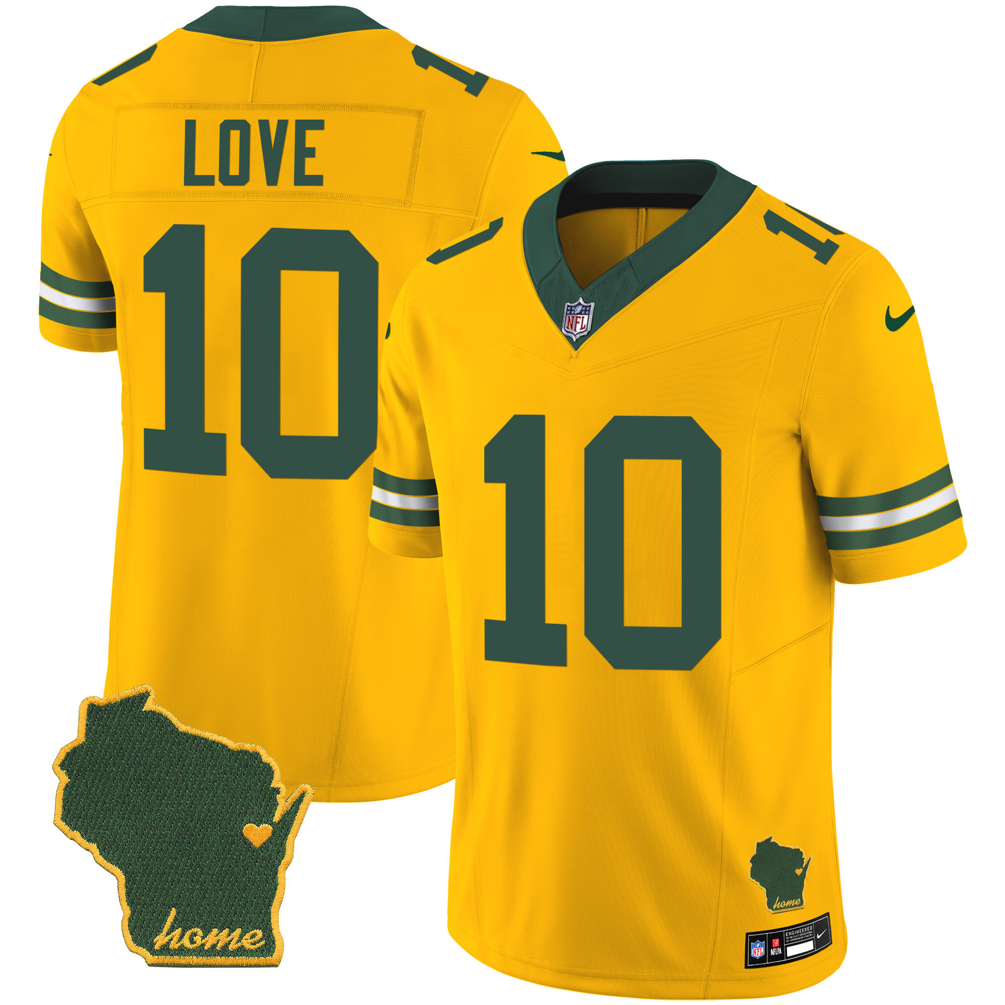 Jordan Love Men's Green Bay Packers Home Patch Vapor Gold Jersey - All Stitched