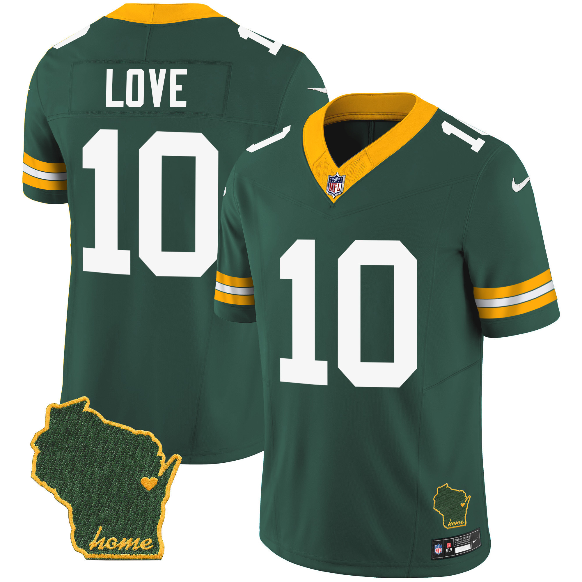 Jordan Love Men's Green Bay Packers Home Patch Vapor Green Jersey - All Stitched