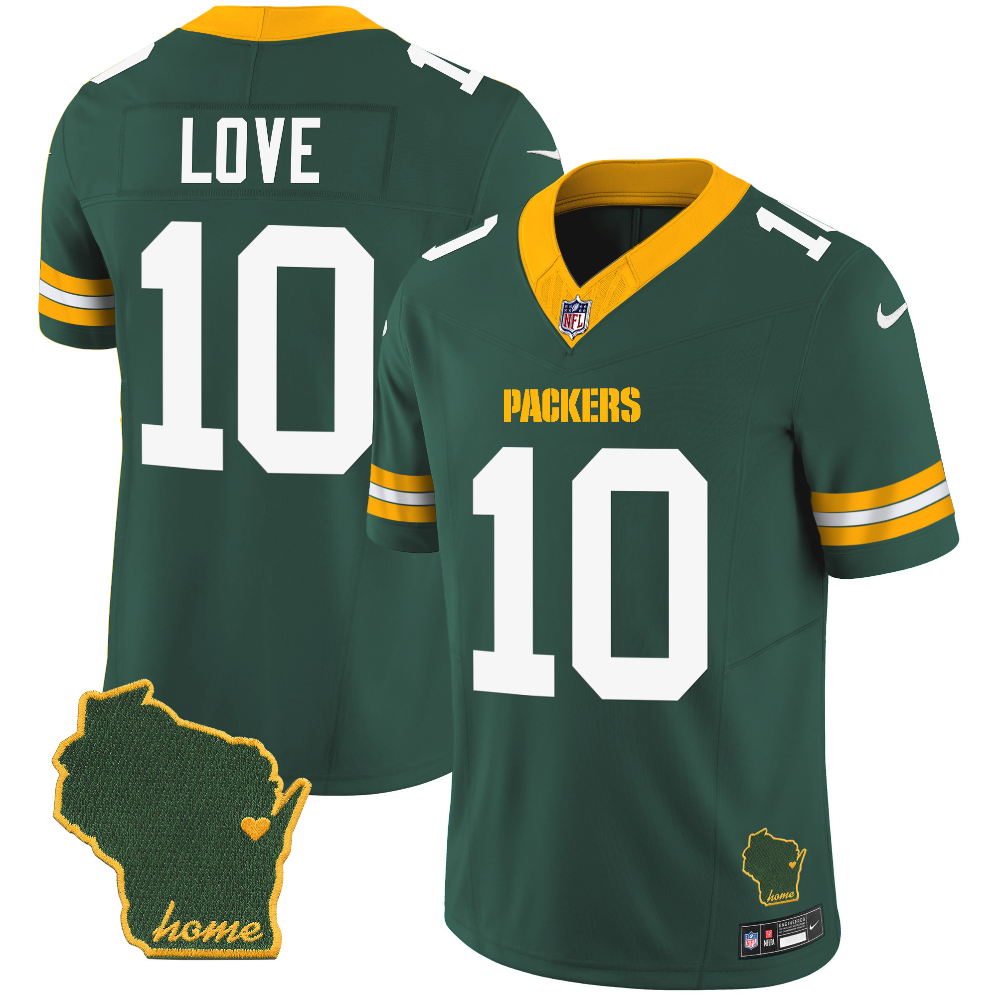 Jordan Love Men's Green Bay Packers Home Patch Vapor Green Jersey - All Stitched