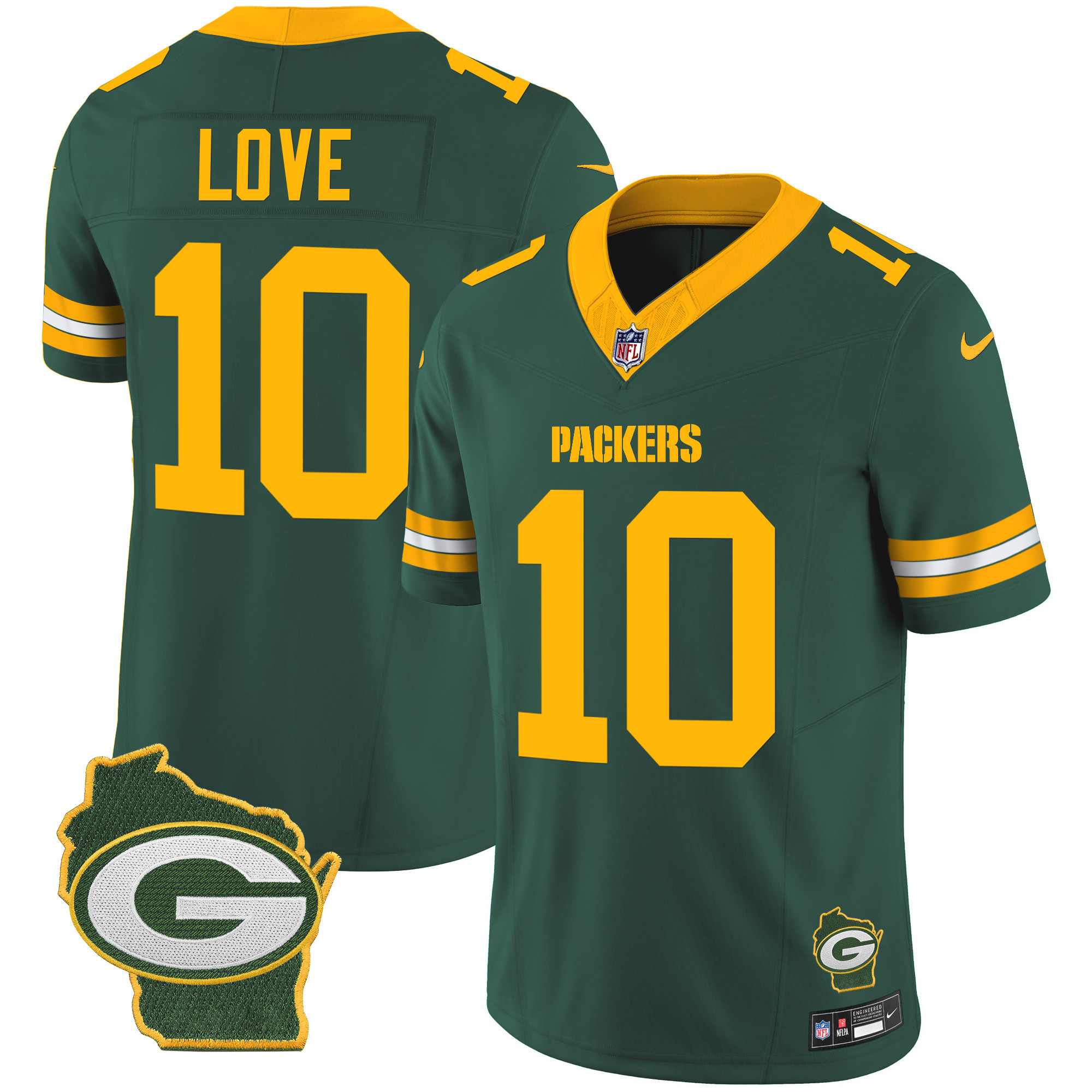 Jordan Love Men's Green Bay Packers Home Patch Vapor Green Jersey - All Stitched