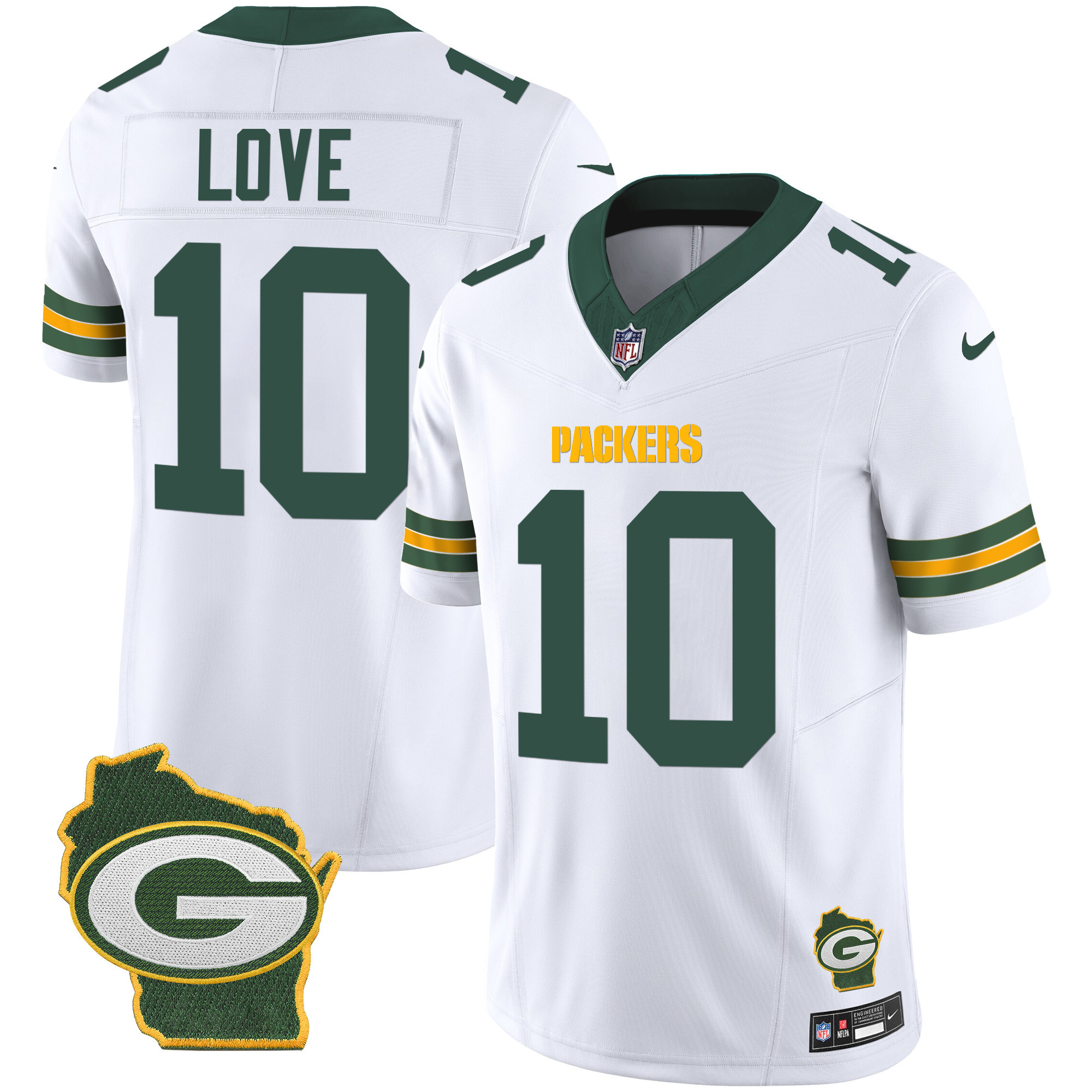 Jordan Love Men's Green Bay Packers Home Patch Vapor White Jersey - All Stitched