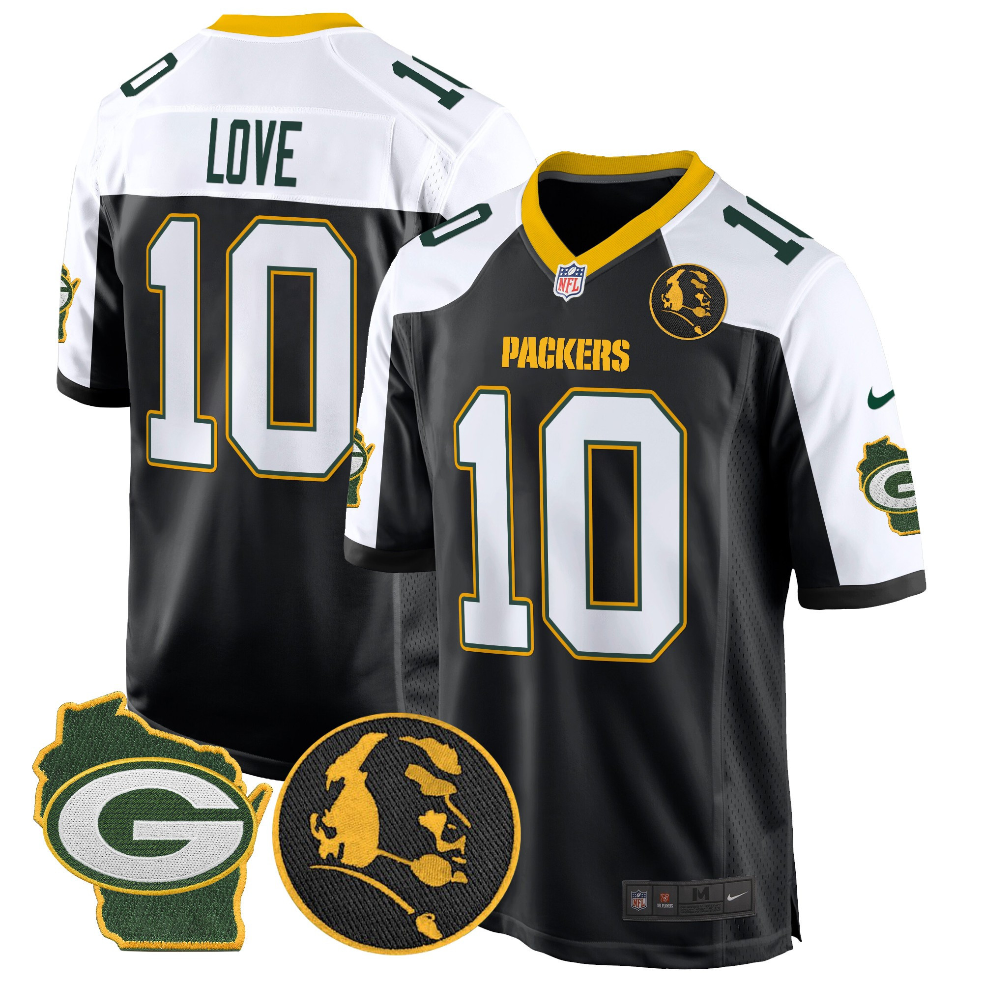 Jordan Love Men's Green Bay Packers John Madden & Home Patch Game Black Alternate Jersey - All Stitched