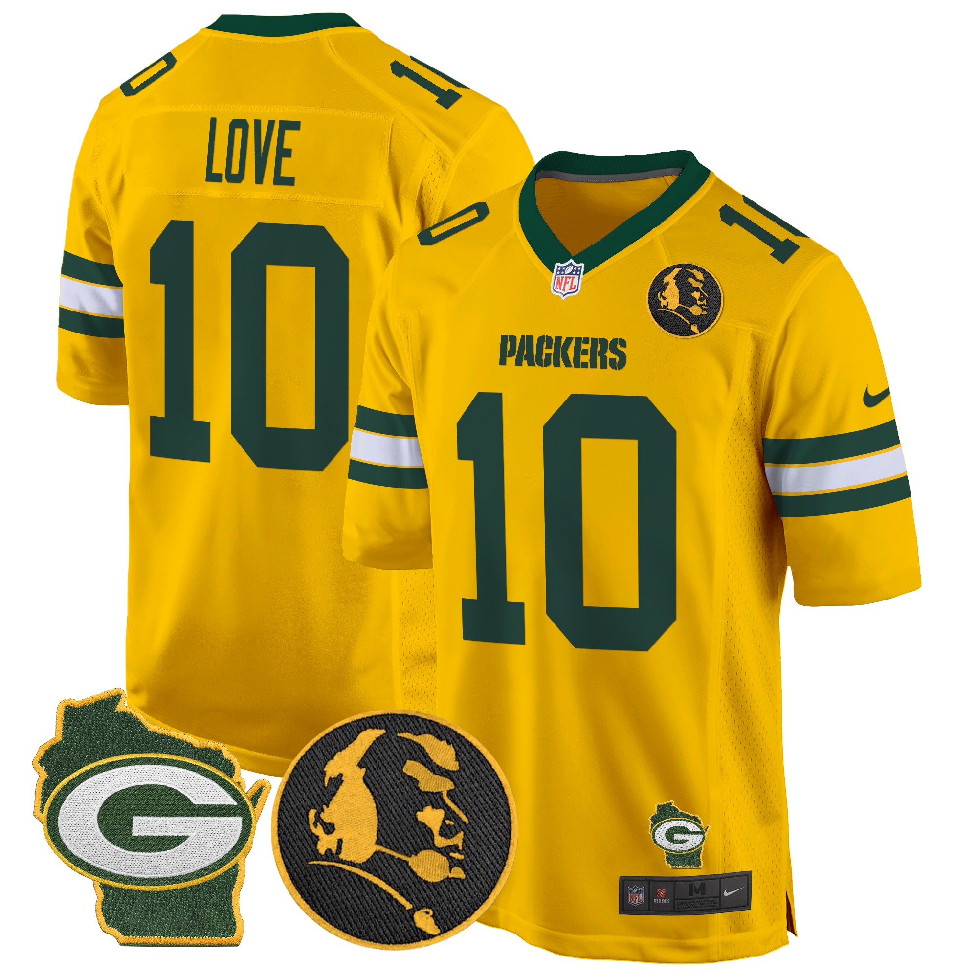 Jordan Love Men's Green Bay Packers John Madden & Home Patch Game Gold Jersey - All Stitched