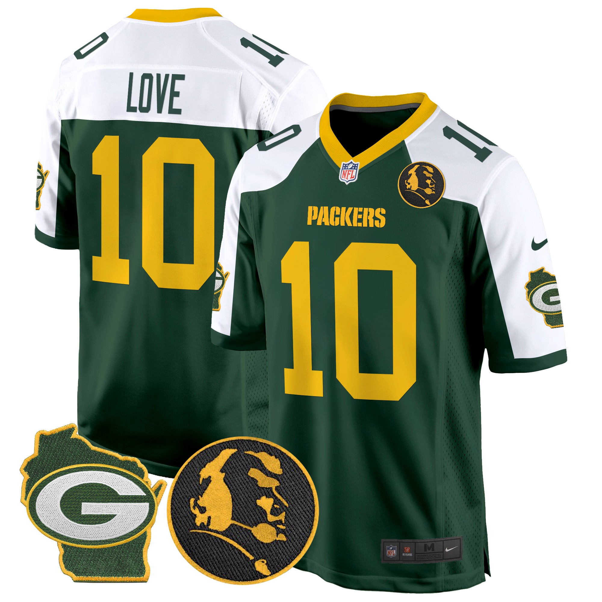 Jordan Love Men's Green Bay Packers John Madden & Home Patch Game Green Alternate Jersey - All Stitched