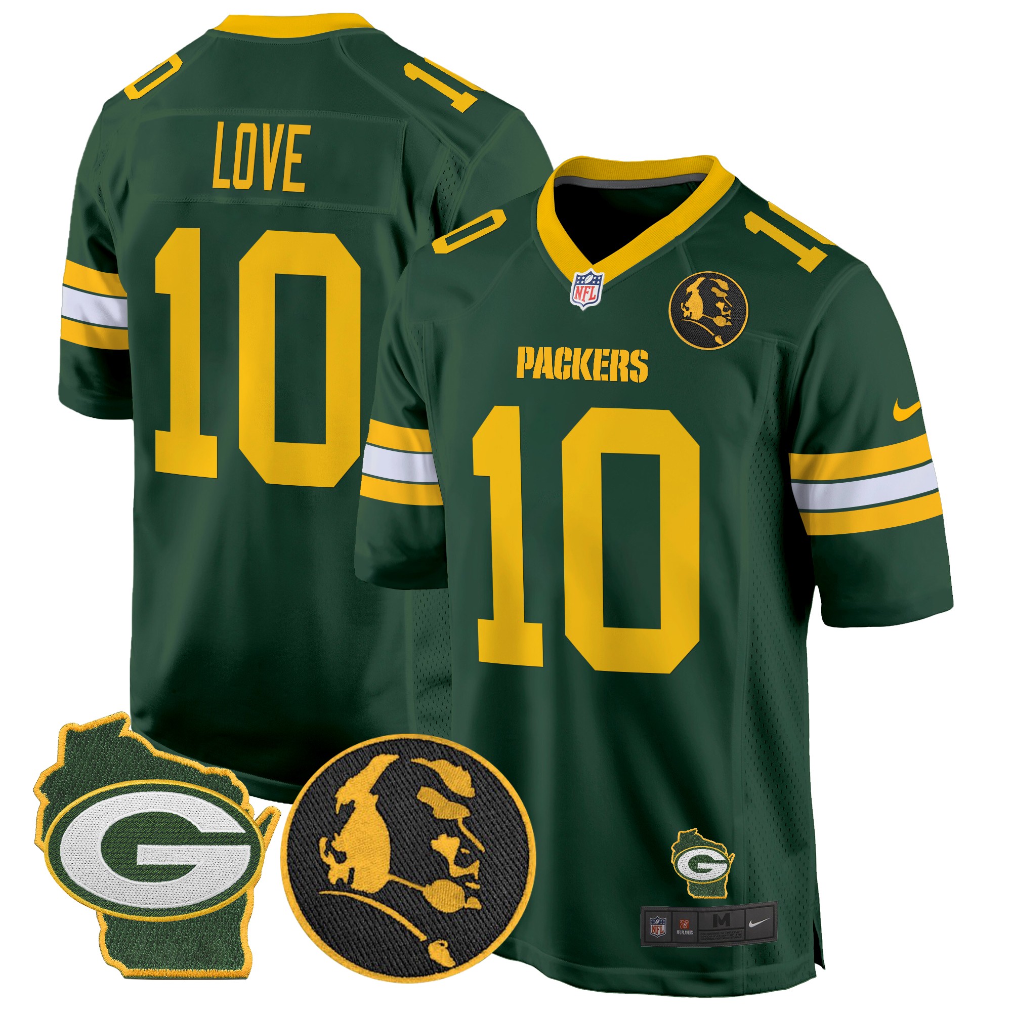 Jordan Love Men's Green Bay Packers John Madden & Home Patch Game Green Jersey - All Stitched