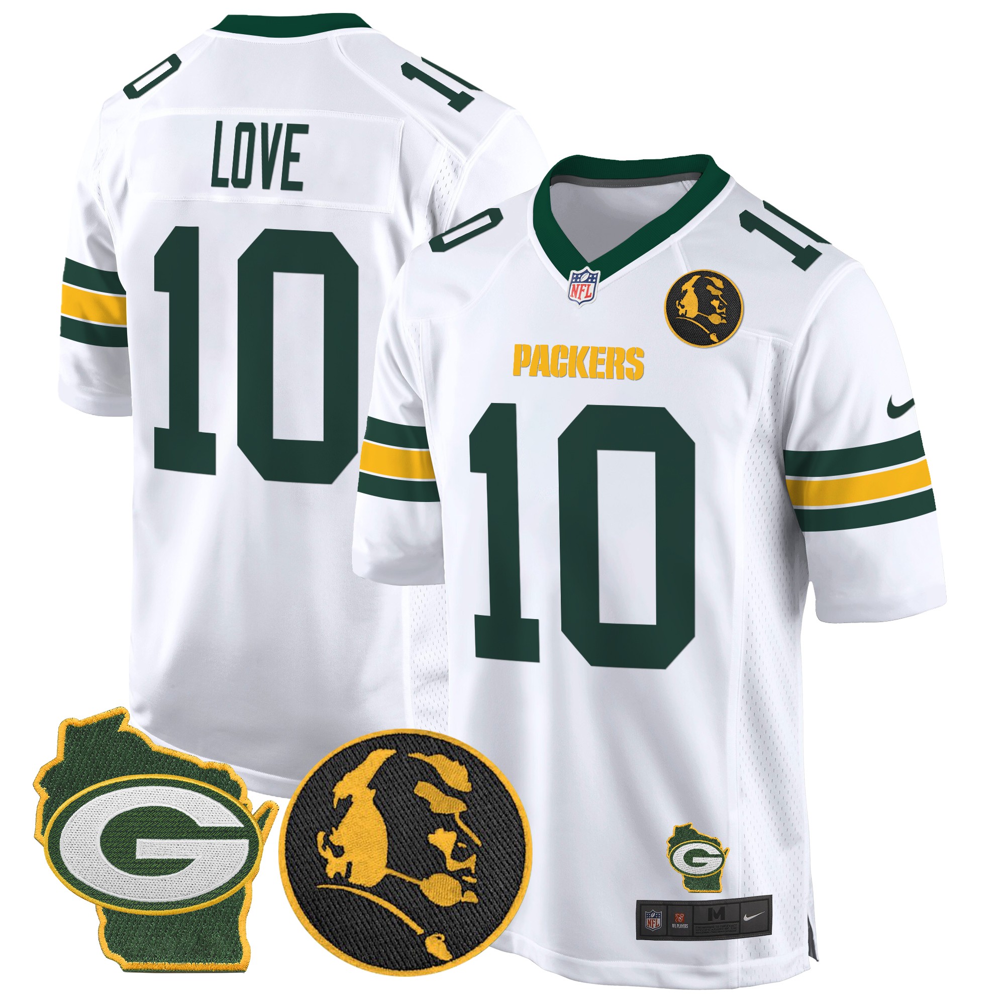 Jordan Love Men's Green Bay Packers John Madden & Home Patch Game White Jersey - All Stitched