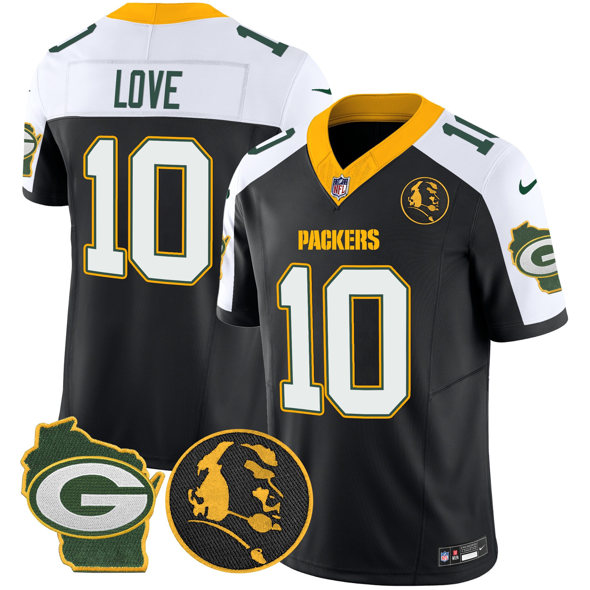 Jordan Love Men's Green Bay Packers John Madden & Home Patch Vapor Limited Black Alternate Jersey - All Stitched