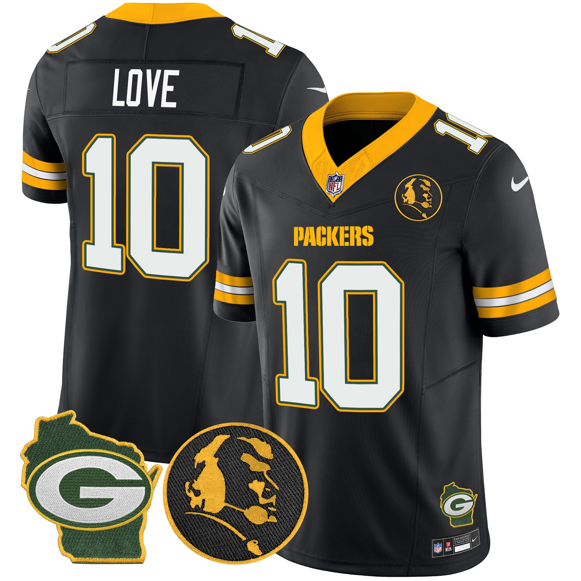 Jordan Love Men's Green Bay Packers John Madden & Home Patch Vapor Limited Black Jersey - All Stitched