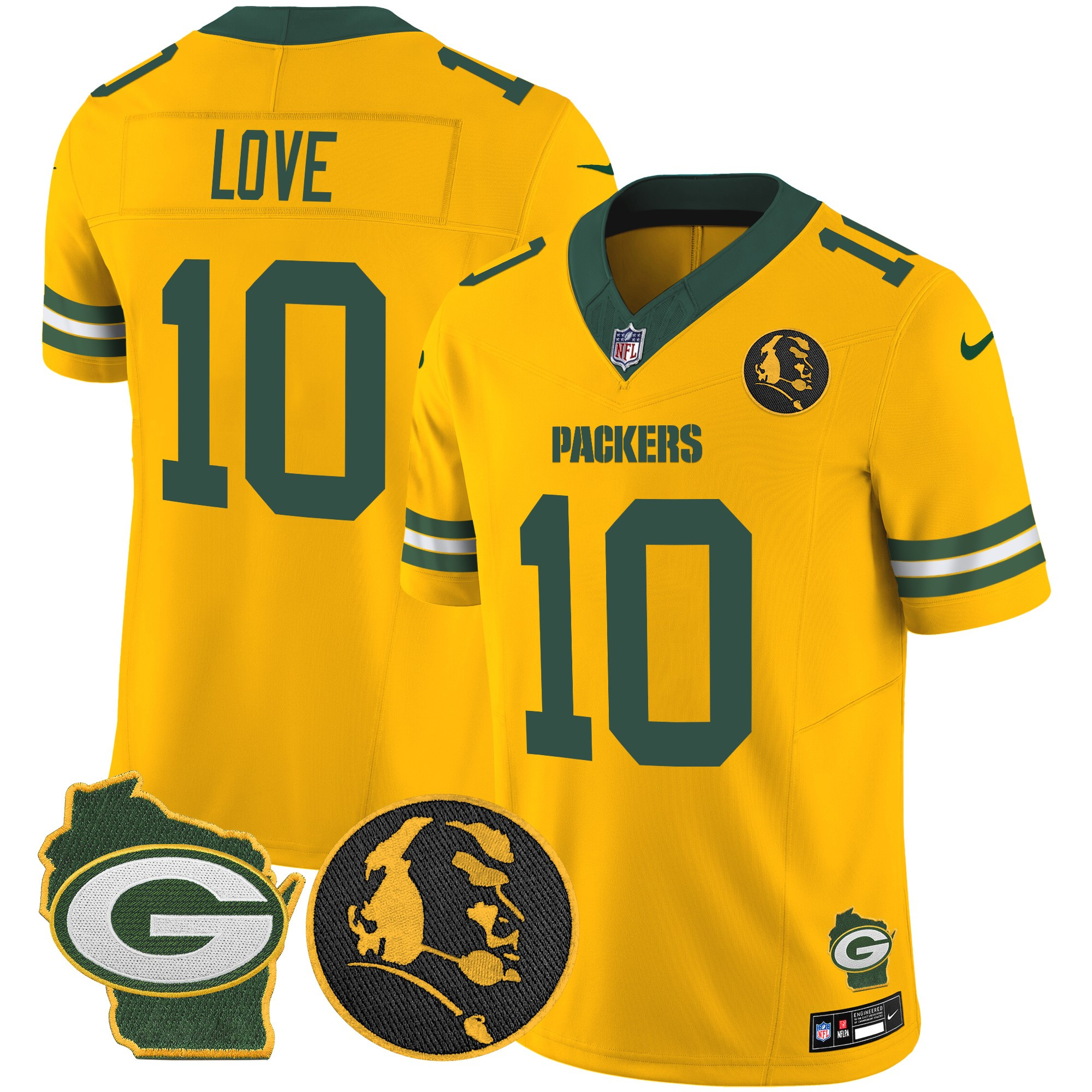 Jordan Love Men's Green Bay Packers John Madden & Home Patch Vapor Limited Gold Jersey - All Stitched
