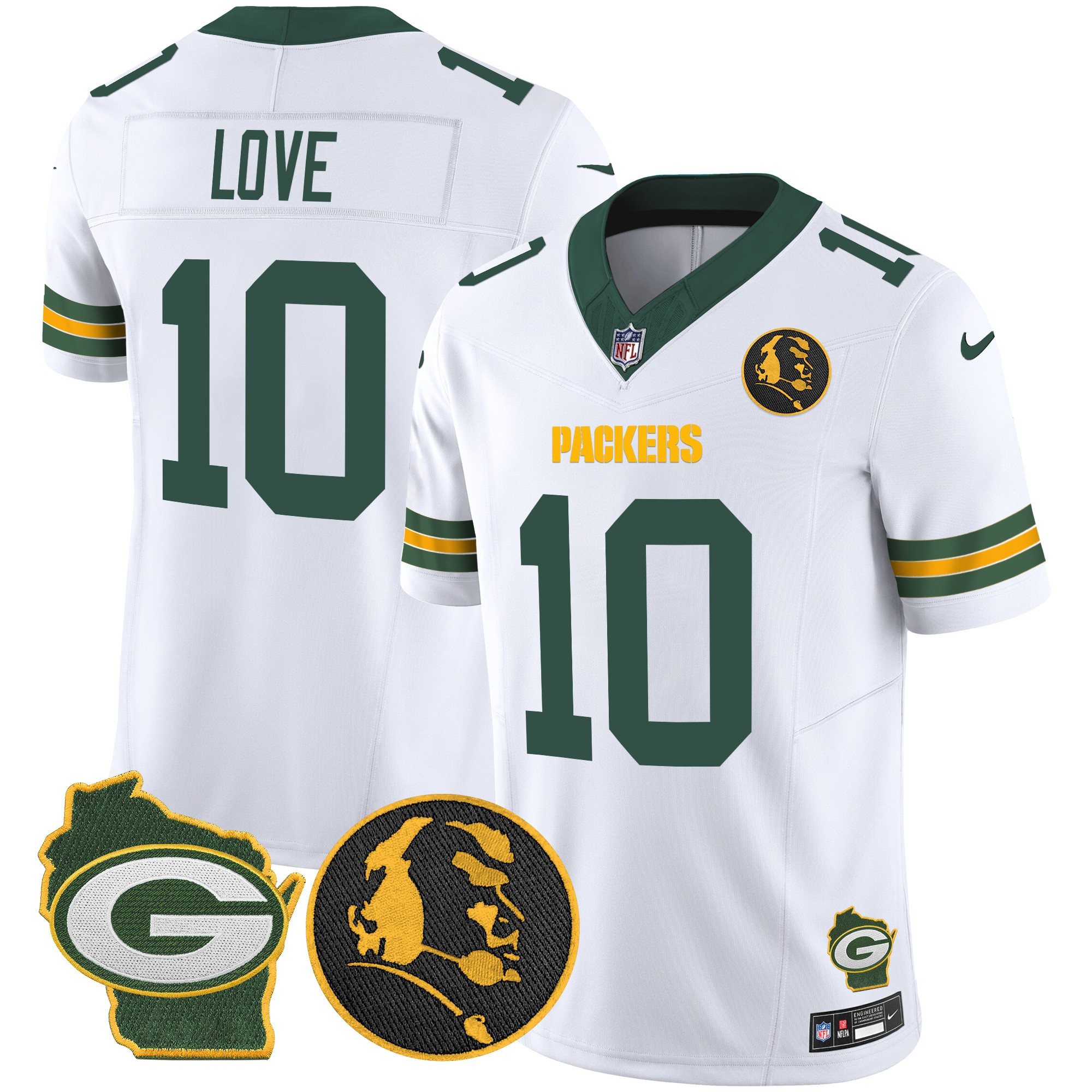 Jordan Love Men's Green Bay Packers John Madden & Home Patch Vapor Limited White Jersey - All Stitched
