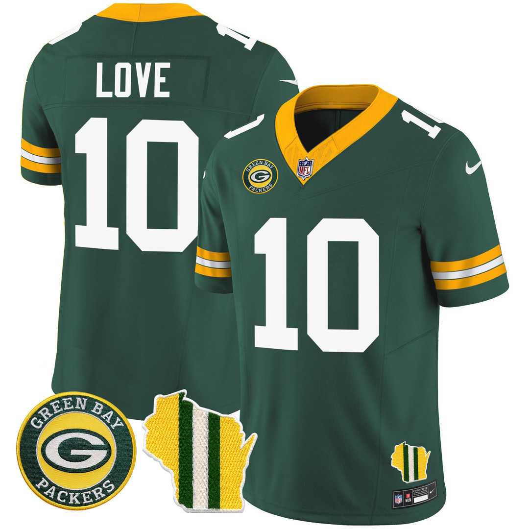 Jordan Love Men's Green Bay Packers Wisconsin State Patch Vapor Limited Jersey - All Sttiched Green Jersey - All Stitched