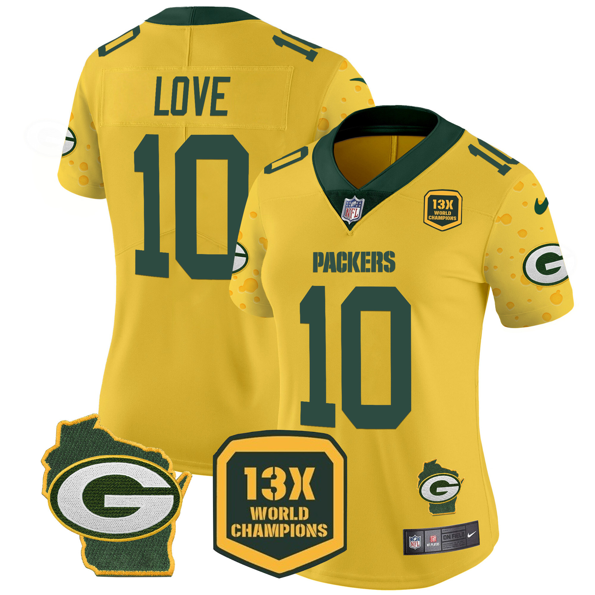 Jordan Love Women's Green Bay Packers Cheese Vapor Limited Jersey ÃƒÂ¢Ã¢â€šÂ¬Ã¢â‚¬Å“ All Stitched Gold Jersey - All Stitched