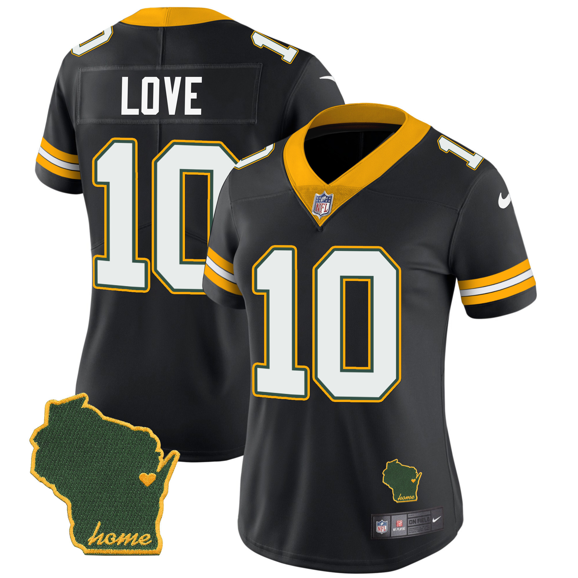 Jordan Love Women's Green Bay Packers Home Patch Vapor Black Jersey - All Stitched
