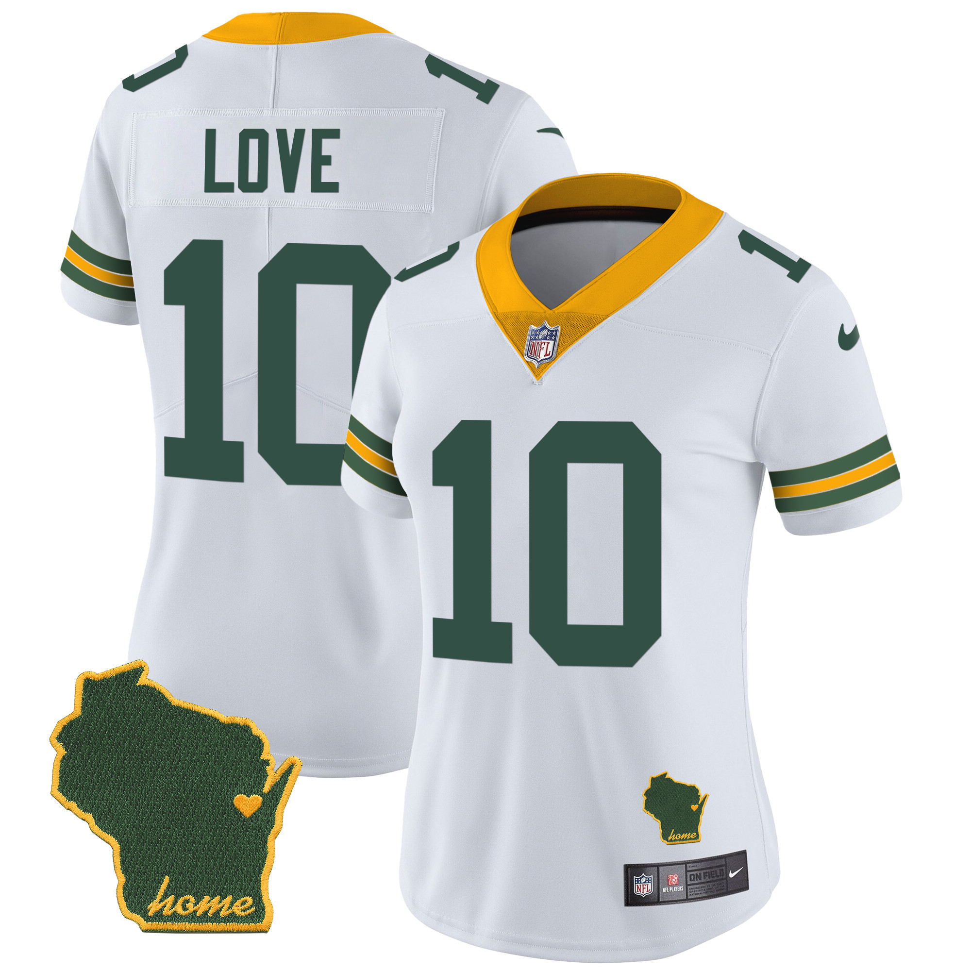Jordan Love Women's Green Bay Packers Home Patch Vapor White Jersey - All Stitched