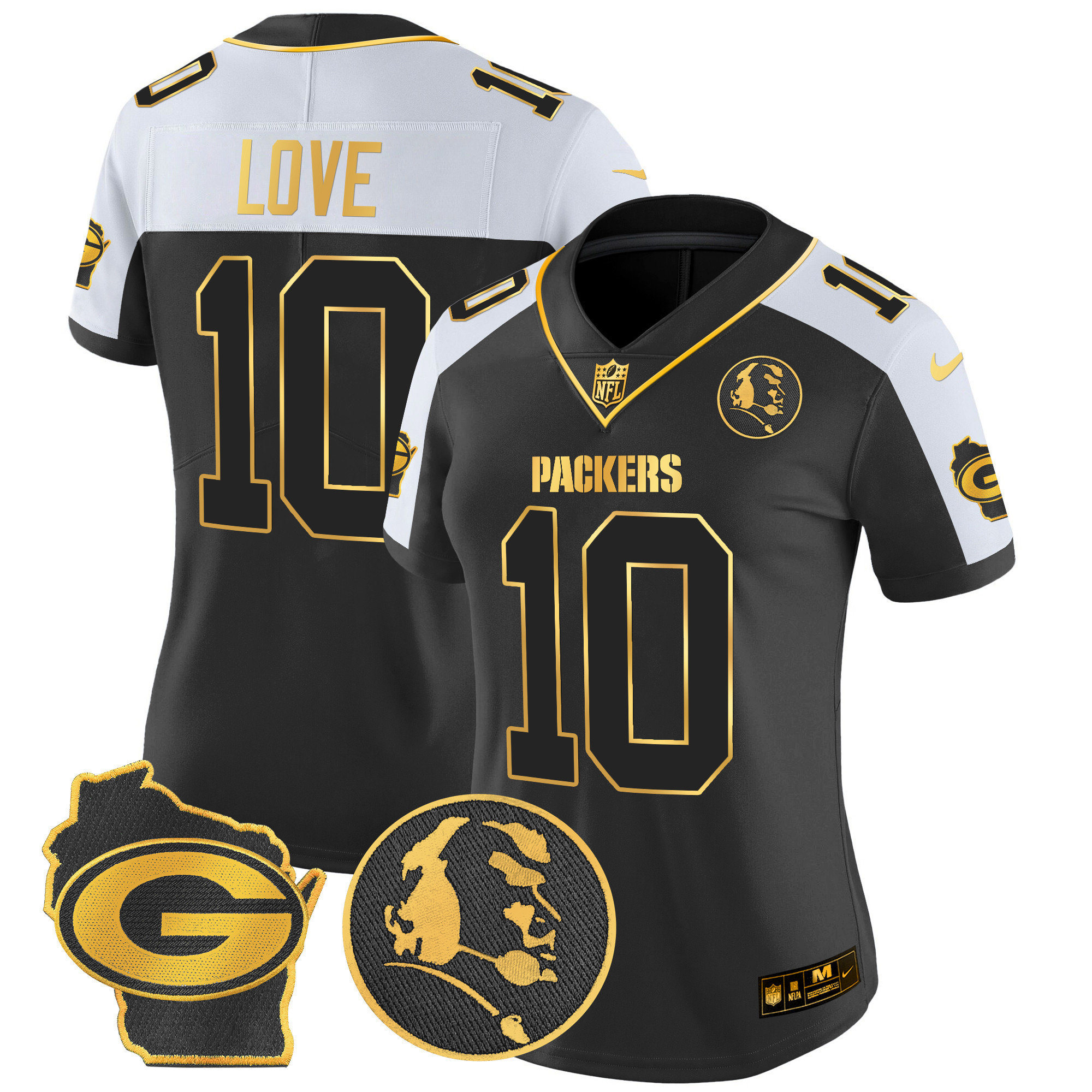 Jordan Love Women's Green Bay Packers John Madden & Home Patch Gold Vapor Limited Alternate Jersey - All Stitched