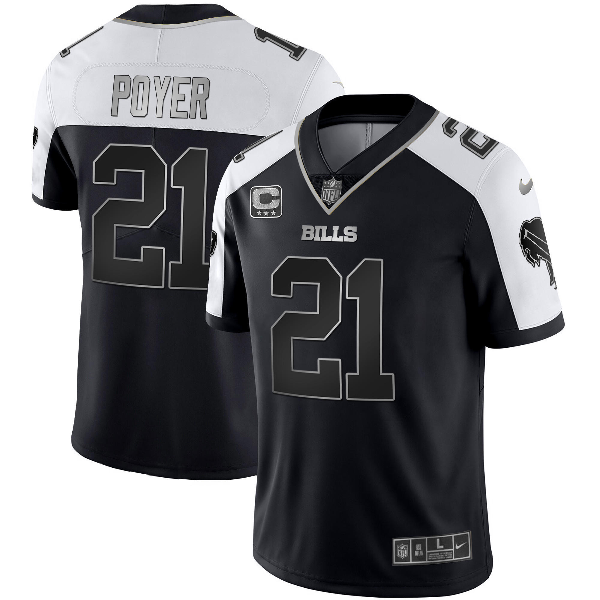 Jordan Poyer Men's Buffalo Bills Alternate Vapor Black Gold & Black Inverted Limited - All Stitched Black Silver Jersey - All Stitched