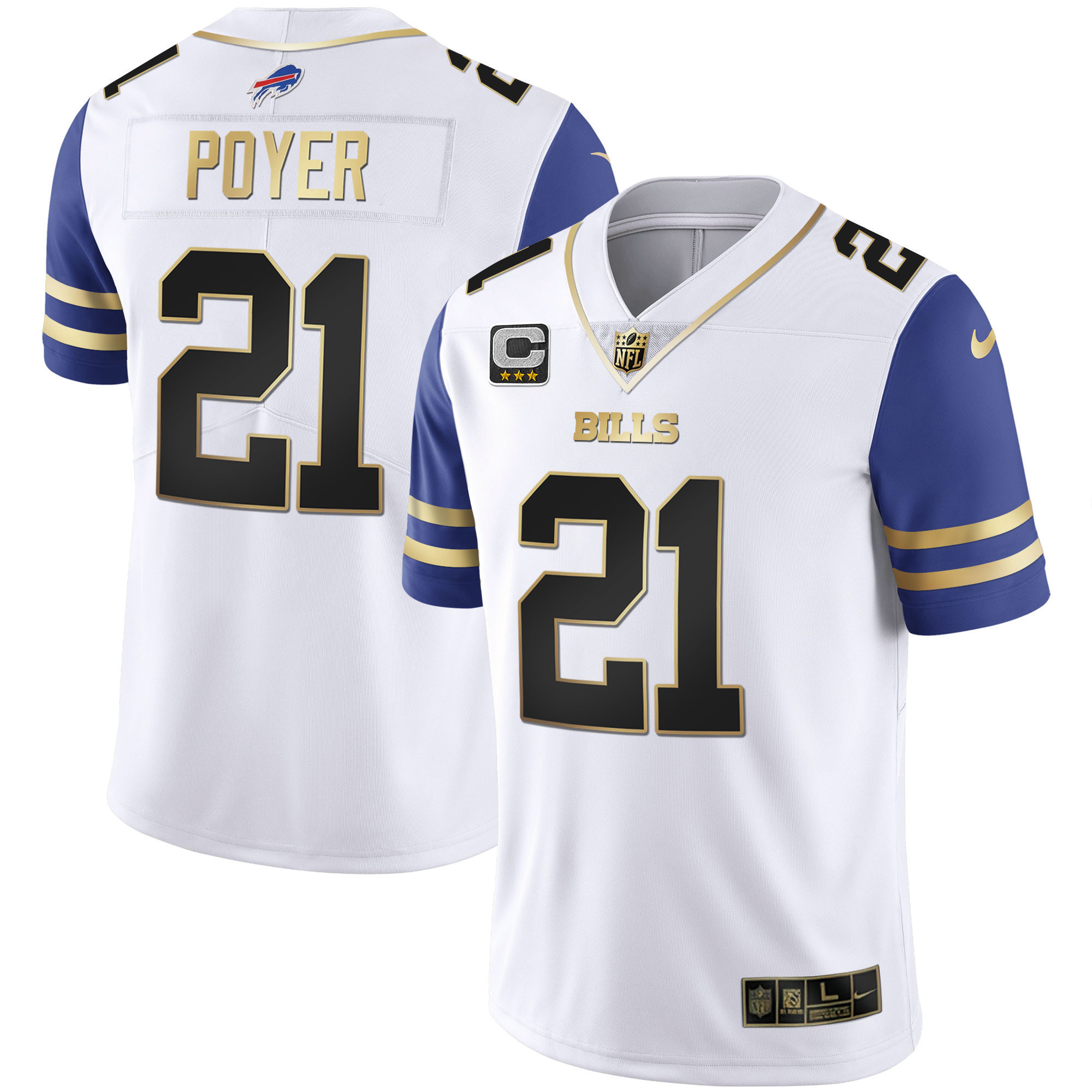 Jordan Poyer Men's Buffalo Bills Alternate Vapor Black Gold & Black Inverted Limited - All Stitched Royal Sleeves Jersey - All Stitched