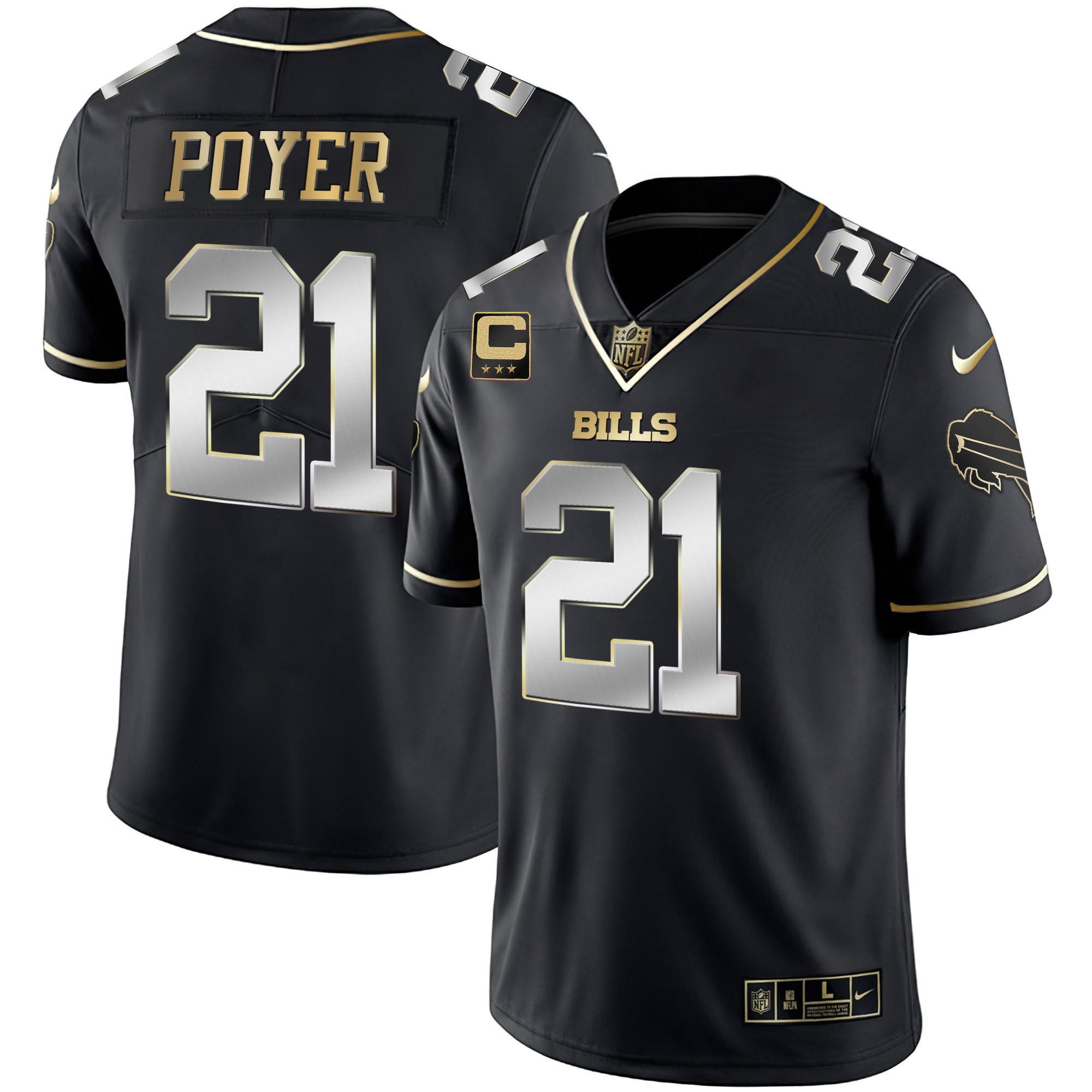 Jordan Poyer Men's Buffalo Bills White Gold & Black Gold - All Stitched Black Limited Jersey - All Stitched