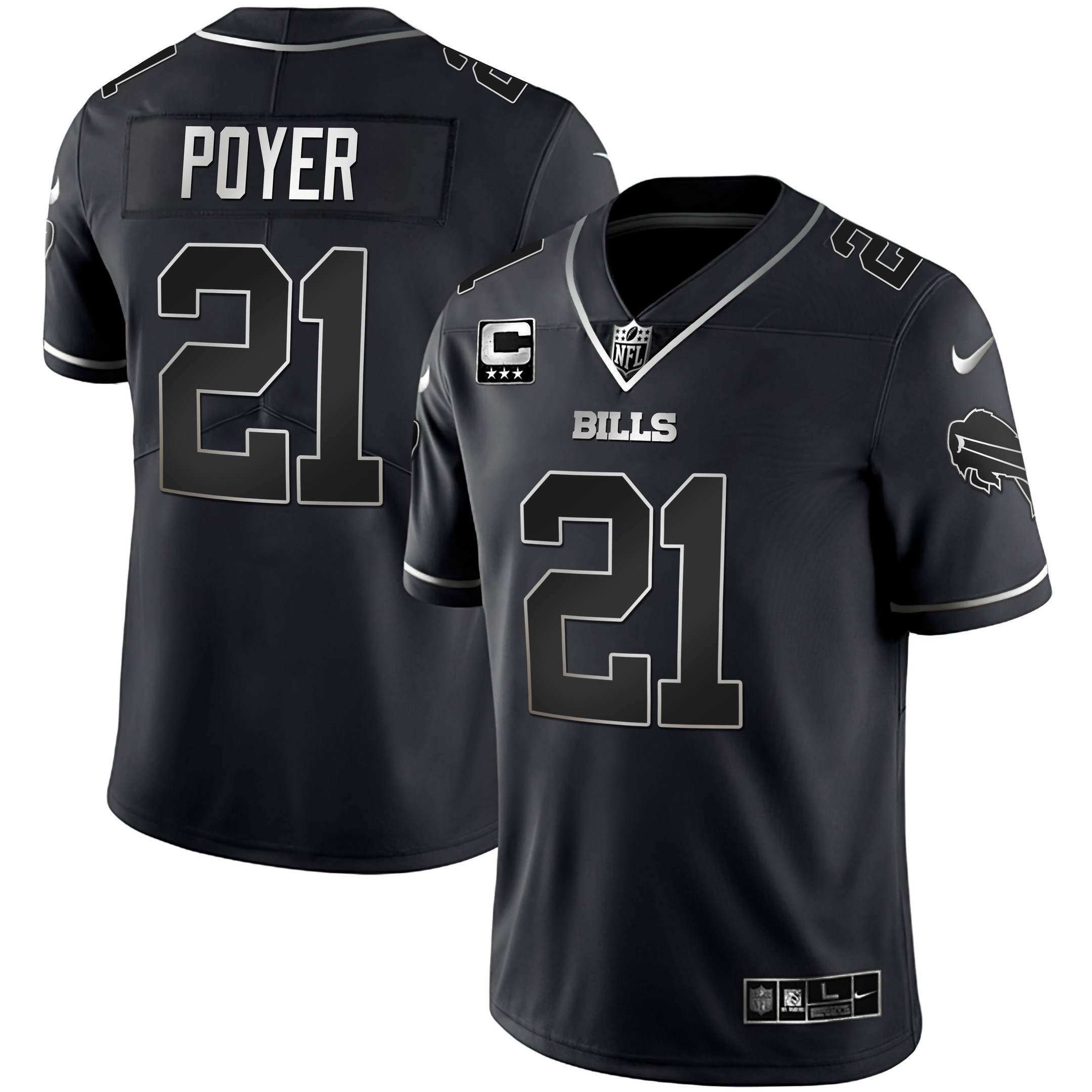 Jordan Poyer Men's Buffalo Bills White Gold & Black Gold - All Stitched Black Silver Jersey - All Stitched