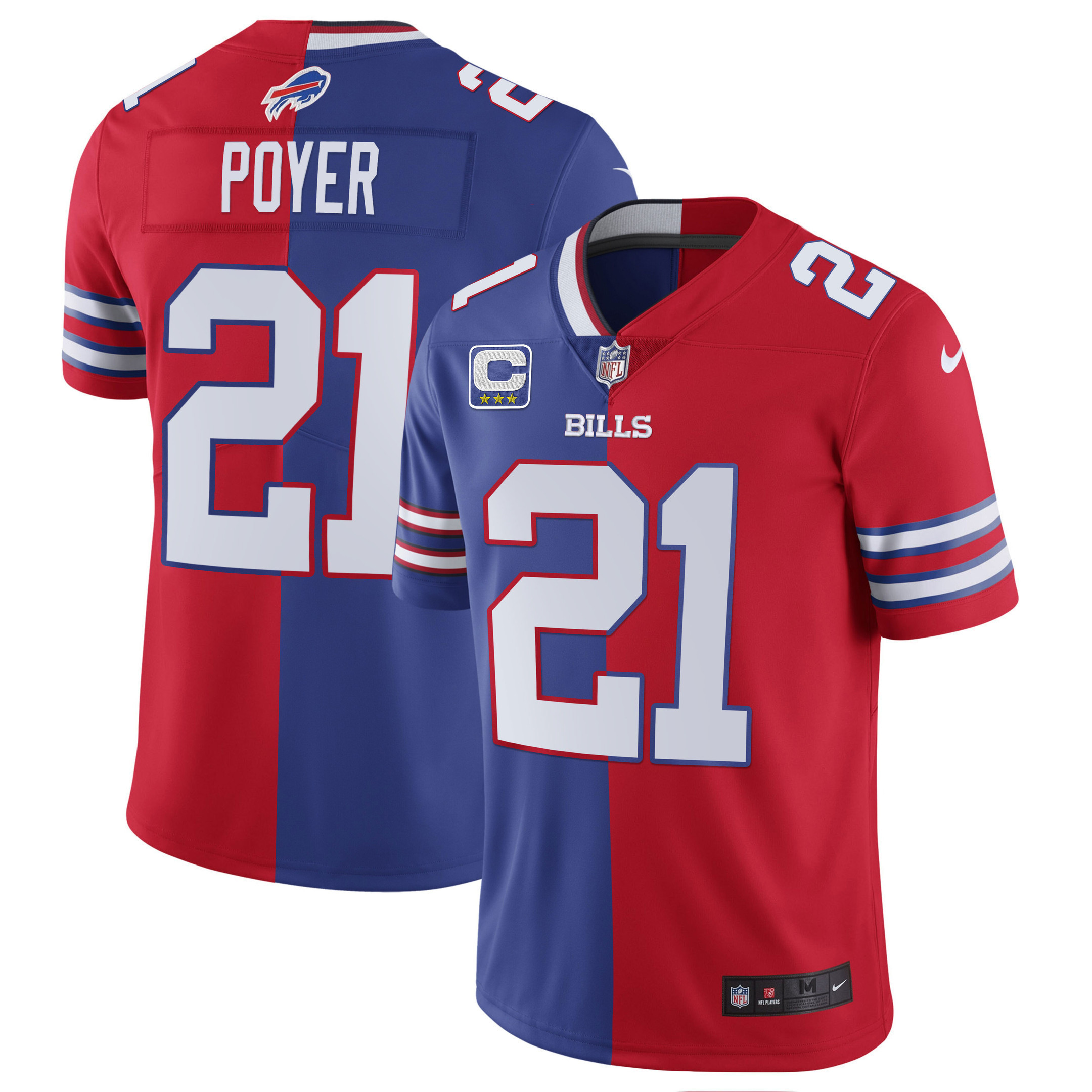 Jordan Poyer Men's Buffalo Bills White Gold & Black Gold - All Stitched Split Royal Red Jersey - All Stitched