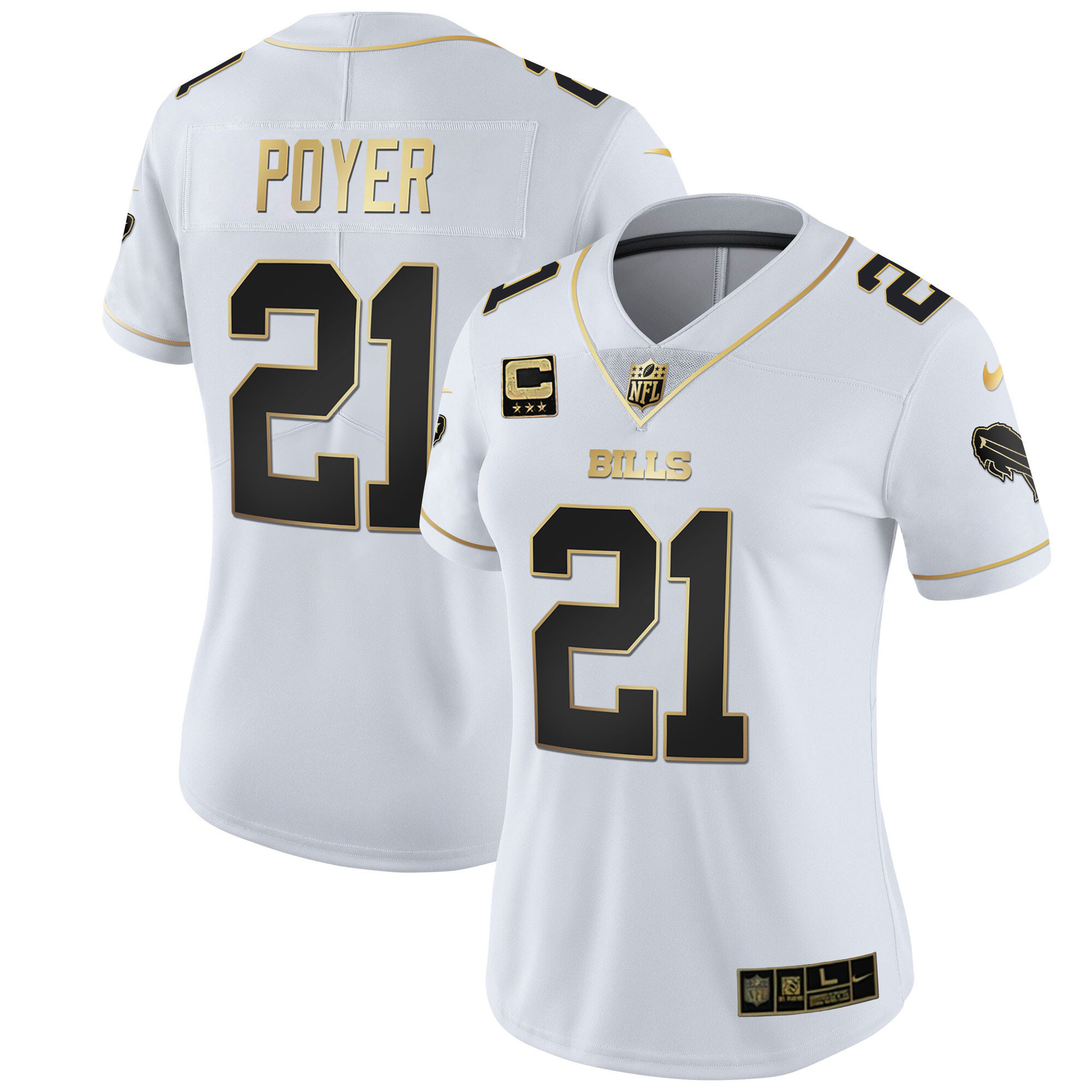 Jordan Poyer Women's Buffalo Bills White Gold & Black Gold - All Stitched White Gold Jersey - All Stitched