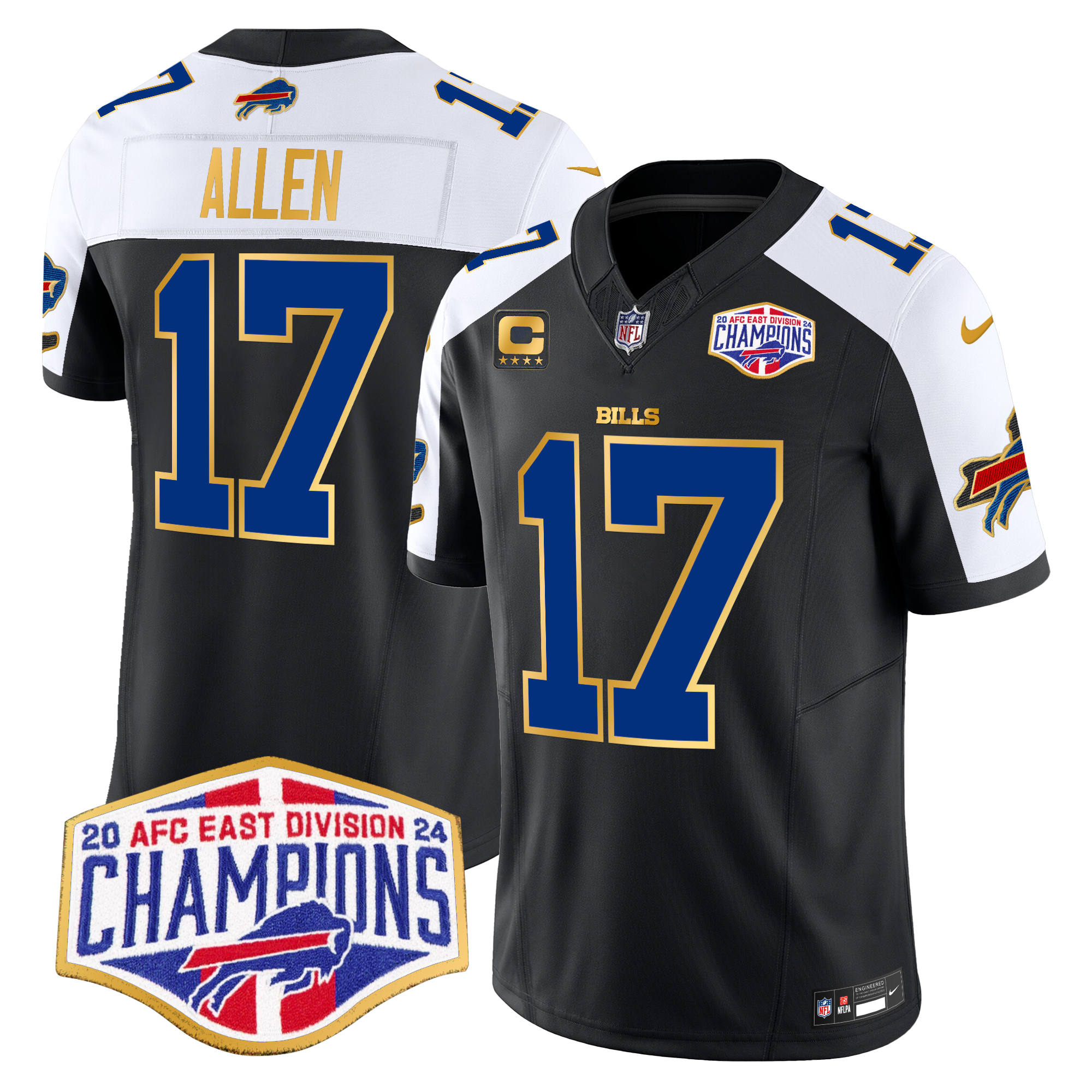 Josh Allen Men's Buffalo Bills 2024 AFC East Division Champions Gold Trim Vapor Limited Black Alternate Jersey - All Stitched