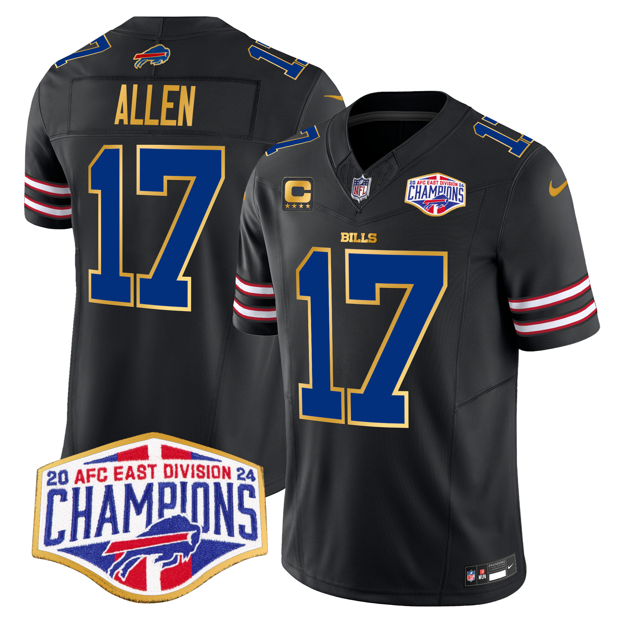 Josh Allen Men's Buffalo Bills 2024 AFC East Division Champions Gold Trim Vapor Limited Black Jersey - All Stitched
