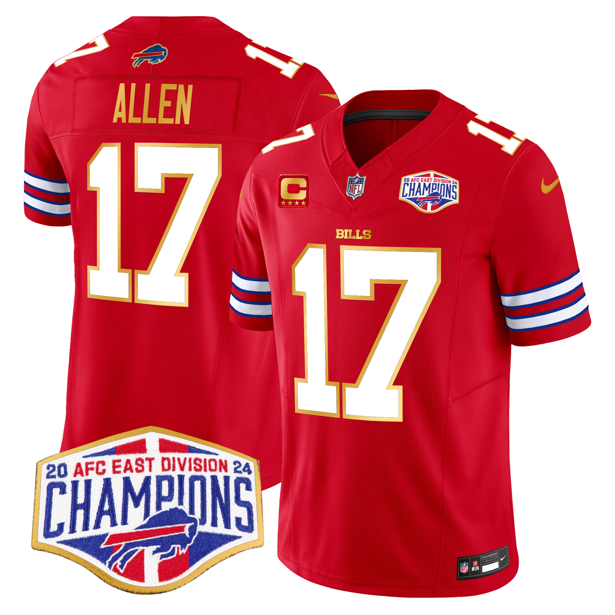 Josh Allen Men's Buffalo Bills 2024 AFC East Division Champions Gold Trim Vapor Limited Red Jersey - All Stitched