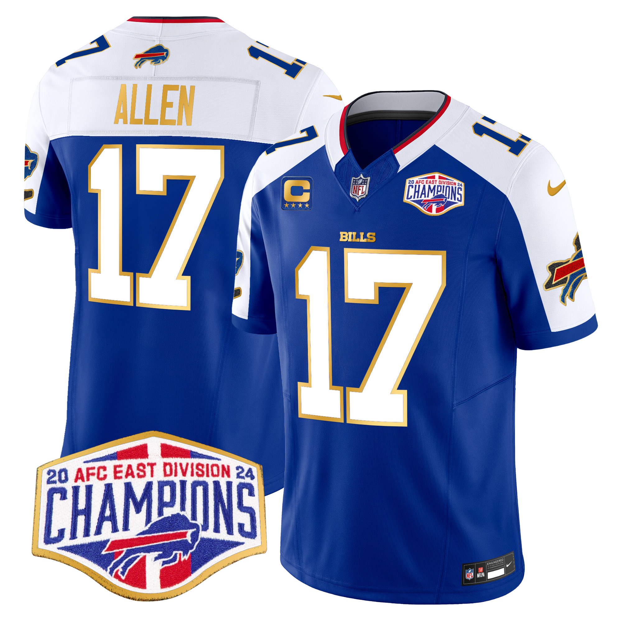 Josh Allen Men's Buffalo Bills 2024 AFC East Division Champions Gold Trim Vapor Limited Royal Alternate Jersey - All Stitched
