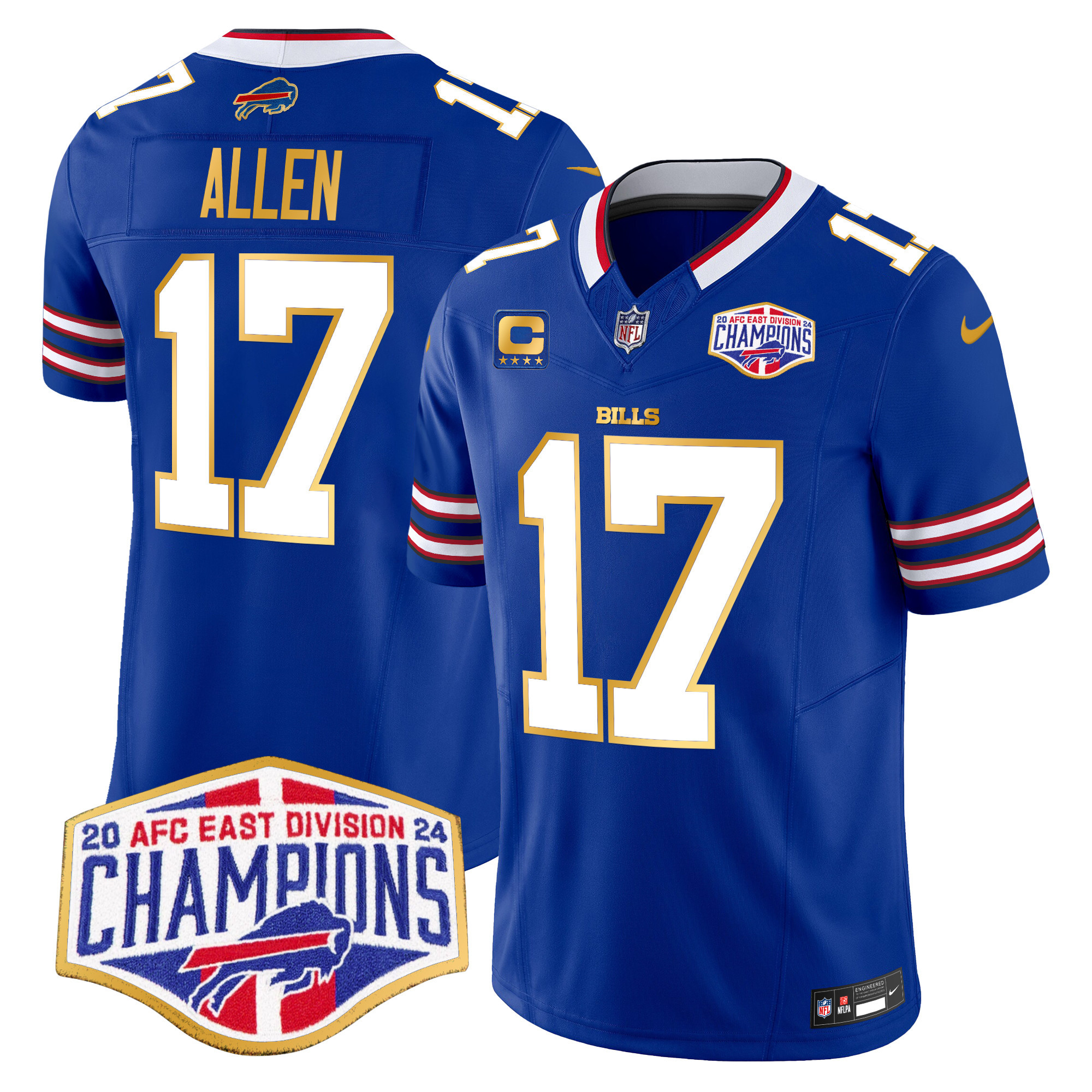 Josh Allen Men's Buffalo Bills 2024 AFC East Division Champions Gold Trim Vapor Limited Royal Jersey - All Stitched