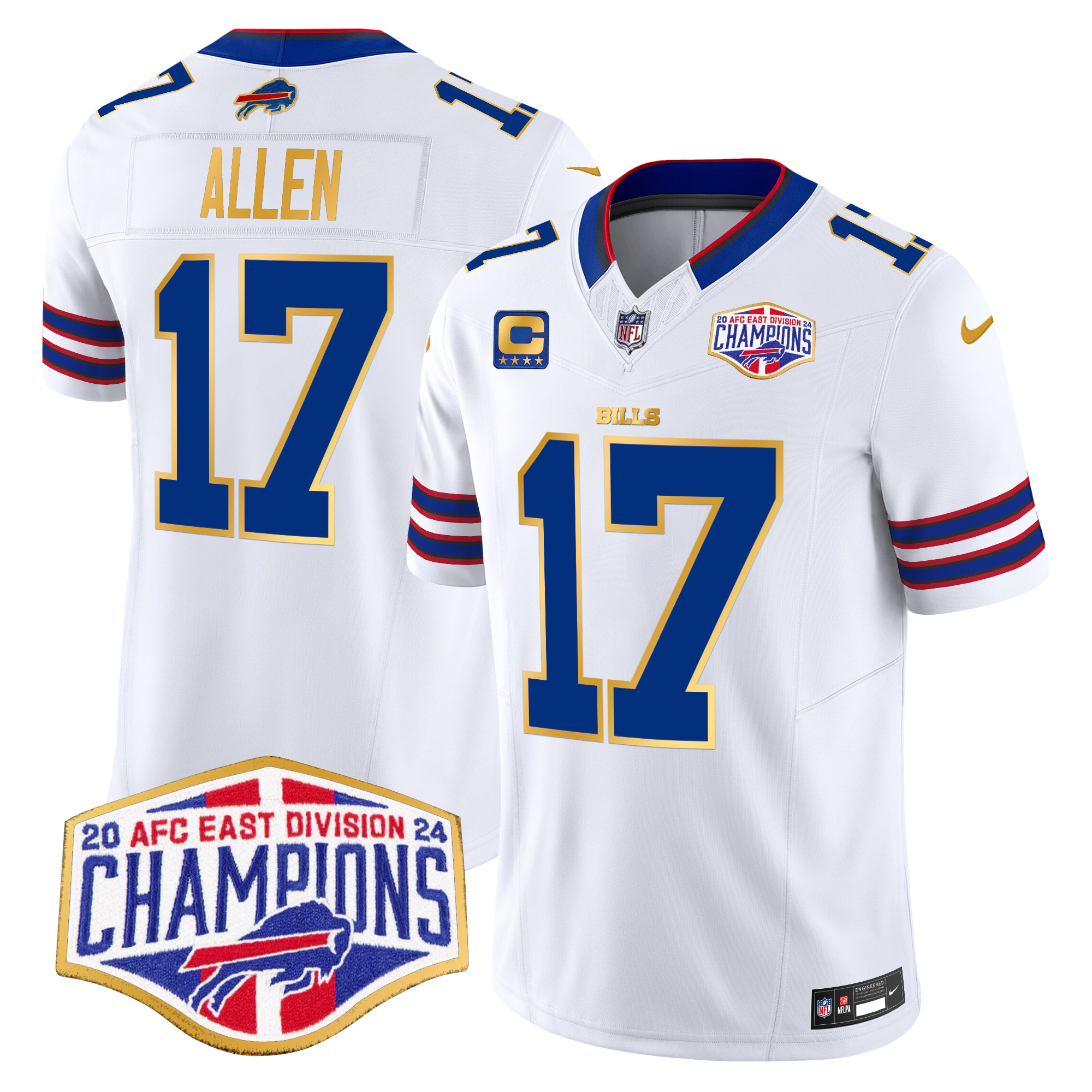 Josh Allen Men's Buffalo Bills 2024 AFC East Division Champions Gold Trim Vapor Limited White Jersey - All Stitched