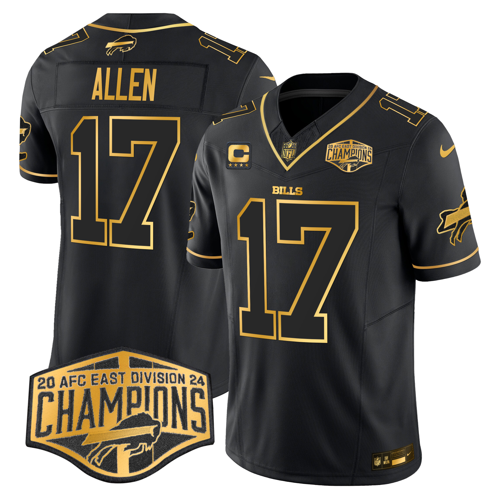 Josh Allen Men's Buffalo Bills 2024 AFC East Division Champions Gold Vapor Limited Black Gold Jersey - All Stitched