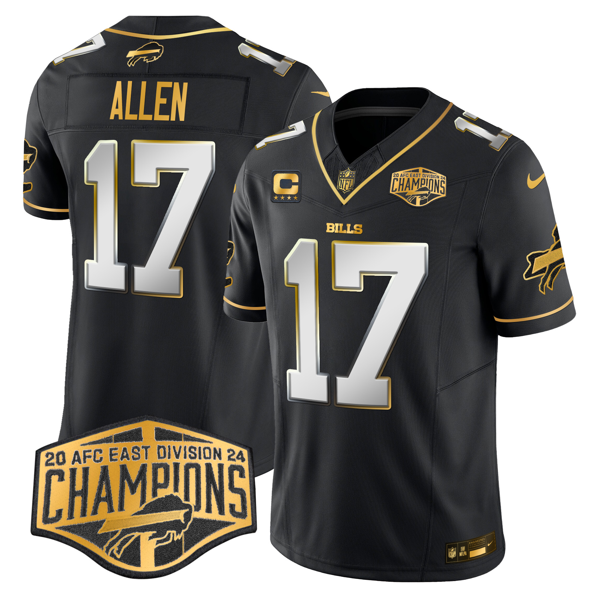 Josh Allen Men's Buffalo Bills 2024 AFC East Division Champions Gold Vapor Limited Black Limited Jersey - All Stitched