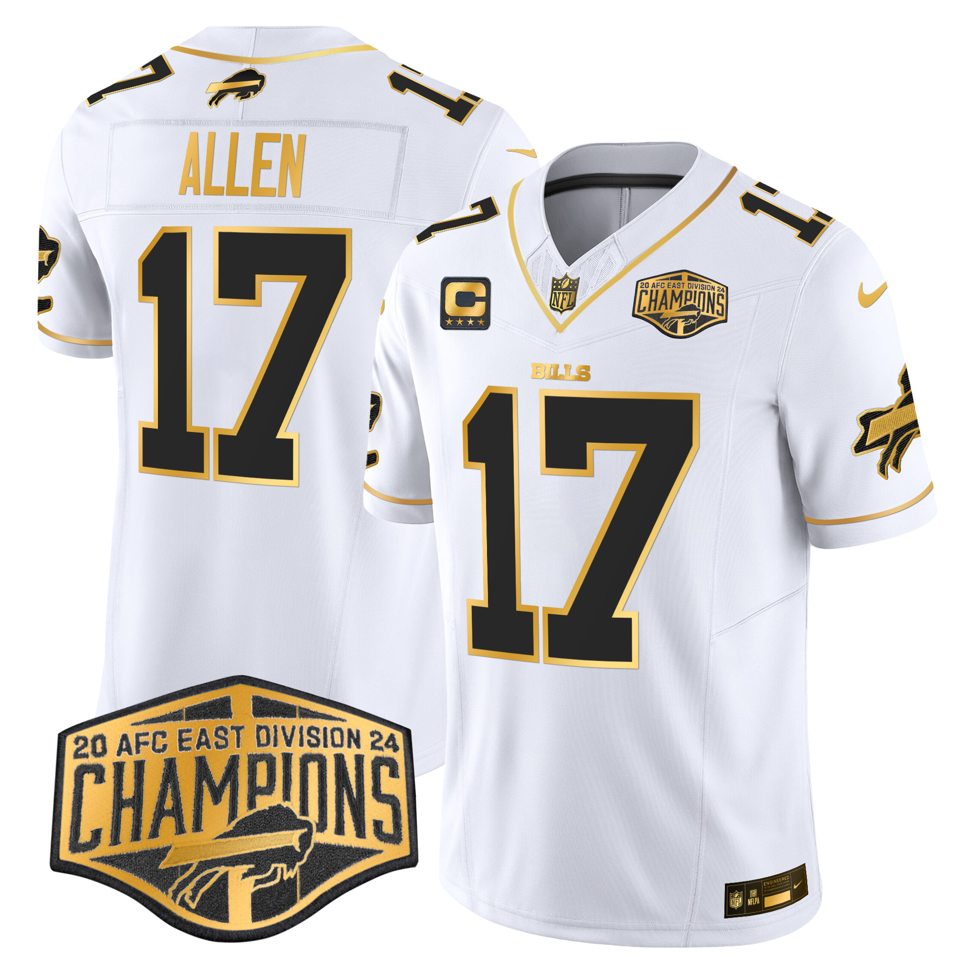 Josh Allen Men's Buffalo Bills 2024 AFC East Division Champions Gold Vapor Limited White Gold Jersey - All Stitched
