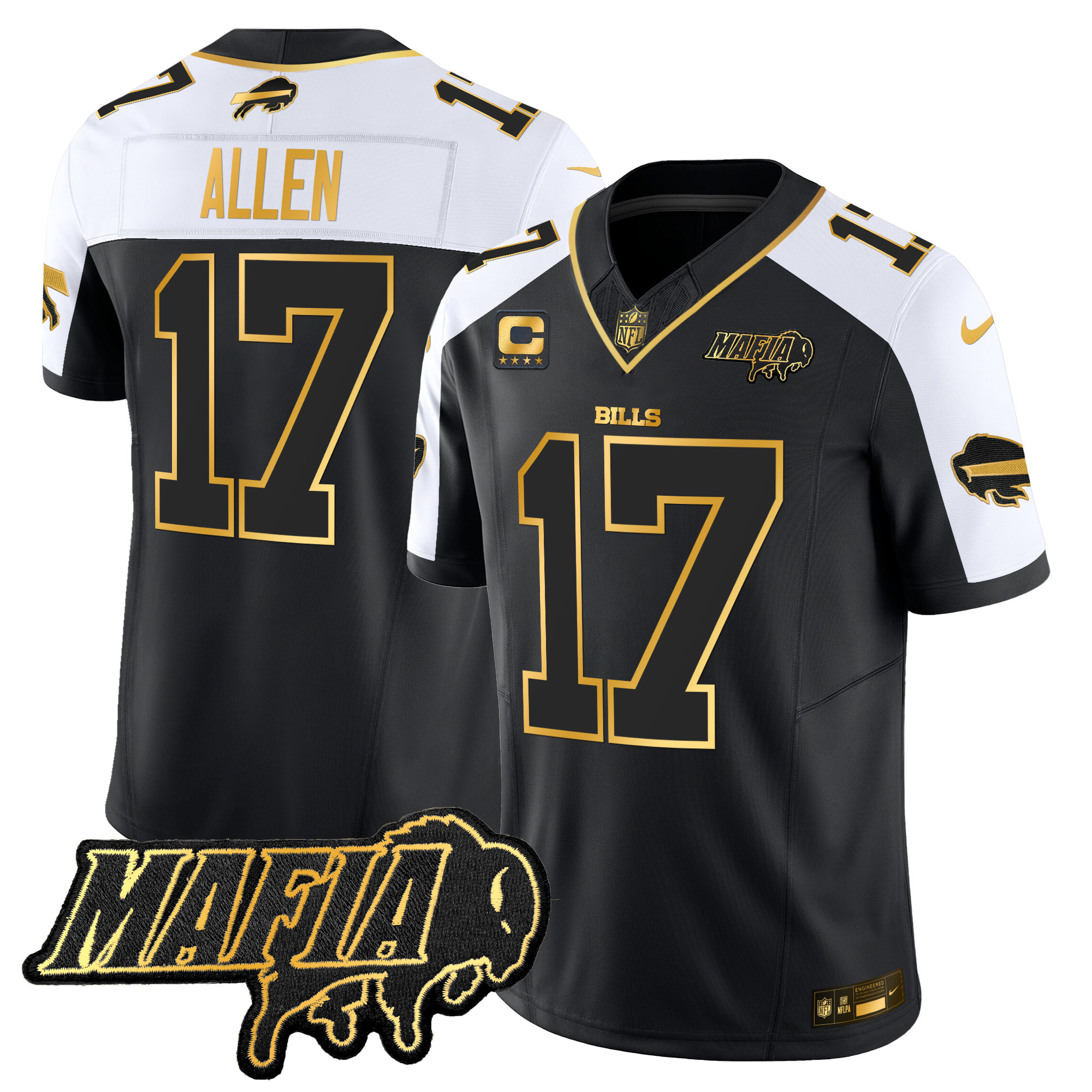 Josh Allen Men's Buffalo Bills 2024 Buffalo Bills Mafia Patch Gold Vapor Limited Alternate Jersey - All Stitched