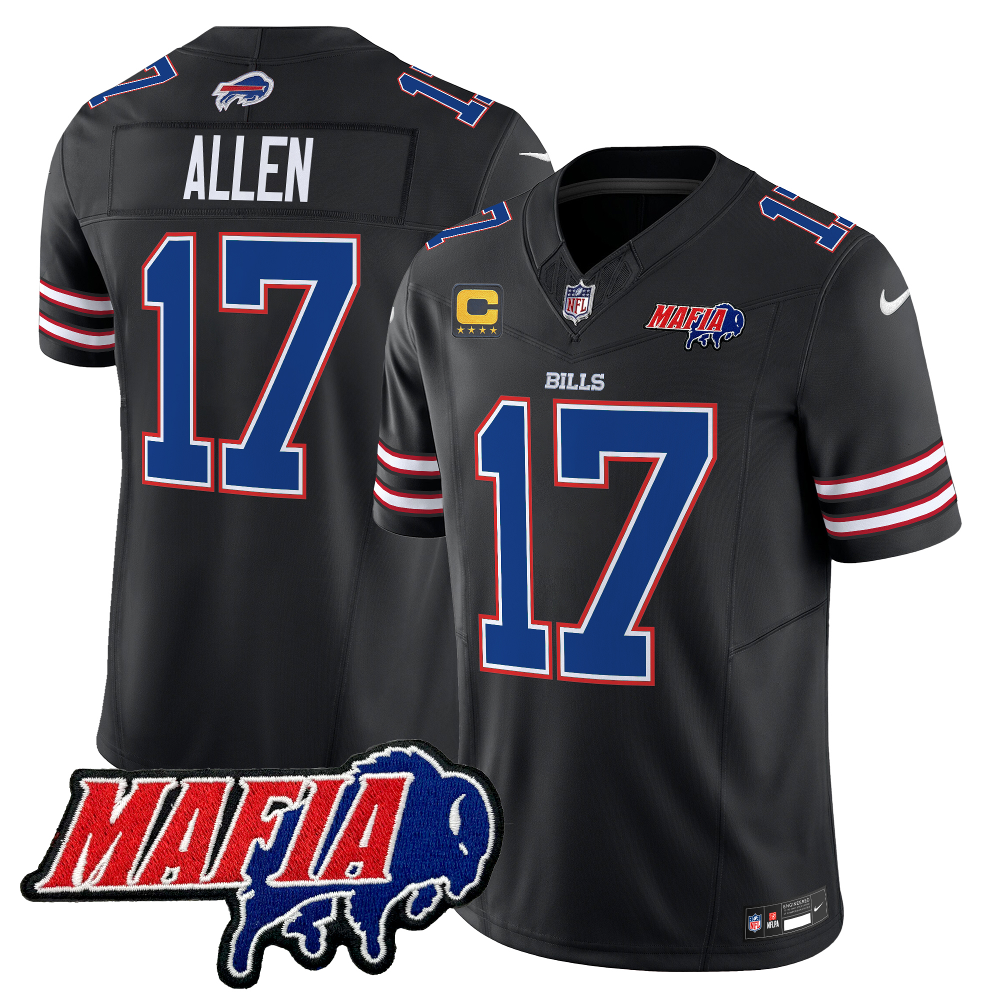 Josh Allen Men's Buffalo Bills 2024 Buffalo Bills Mafia Patch Vapor Limited Black Jersey - All Stitched