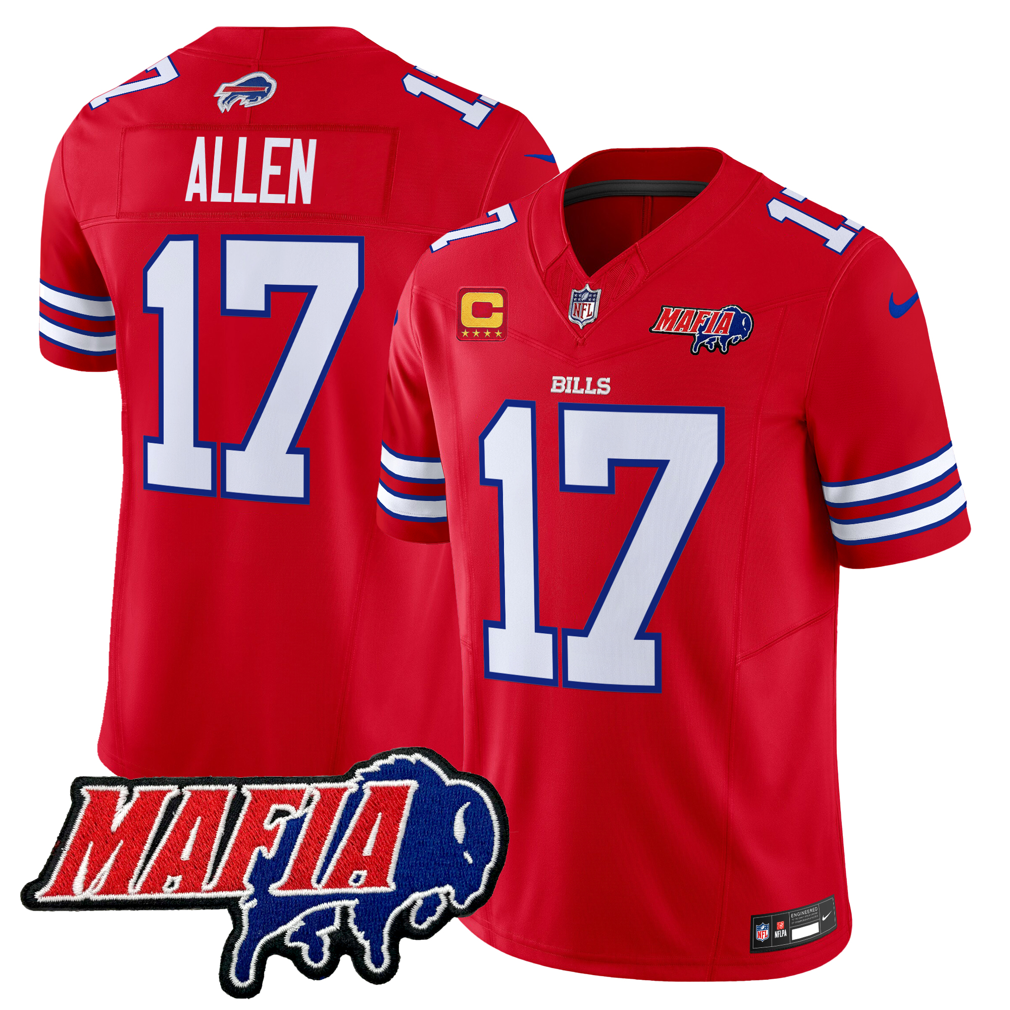 Josh Allen Men's Buffalo Bills 2024 Buffalo Bills Mafia Patch Vapor Limited Red Jersey - All Stitched
