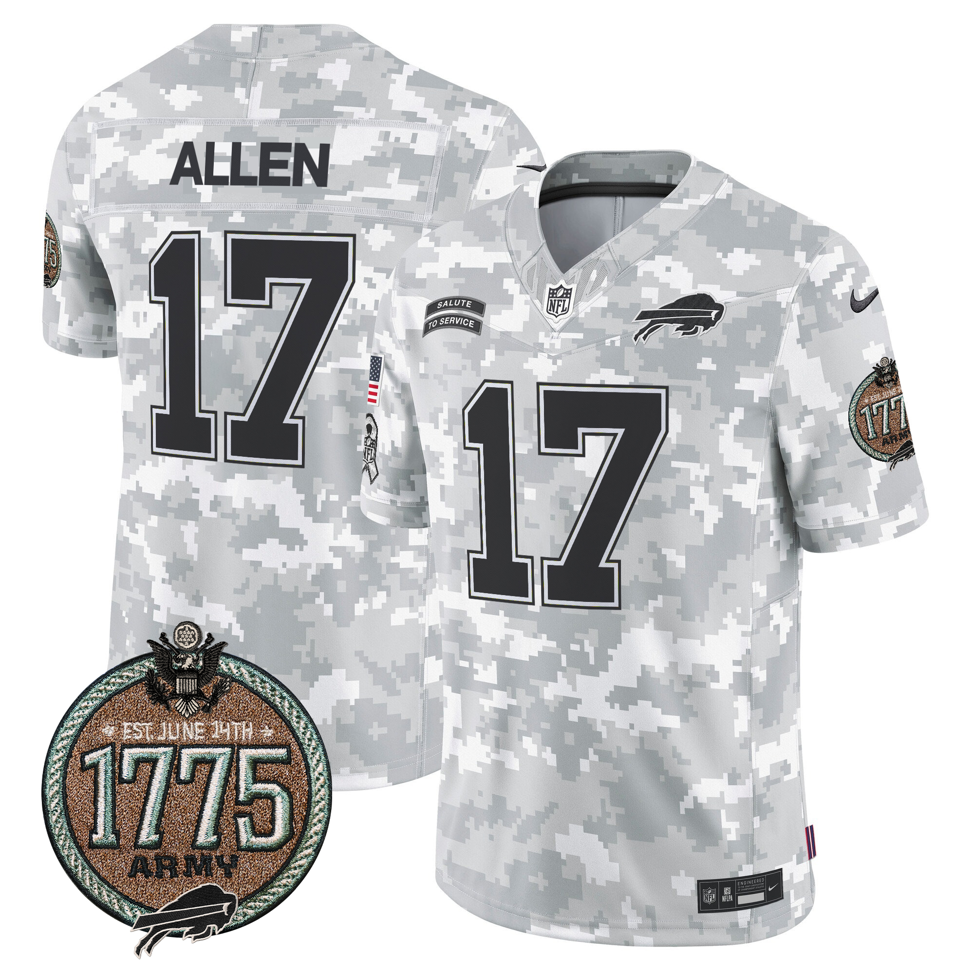 Josh Allen Men's Buffalo Bills 2024 Salute to Service Establishment Year Patch Vapor Limited Army Jersey - All Stitched