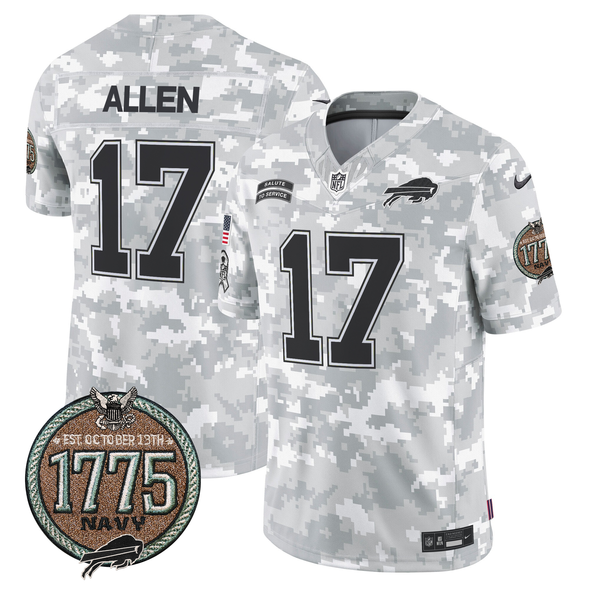Josh Allen Men's Buffalo Bills 2024 Salute to Service Establishment Year Patch Vapor Limited Navy Jersey - All Stitched