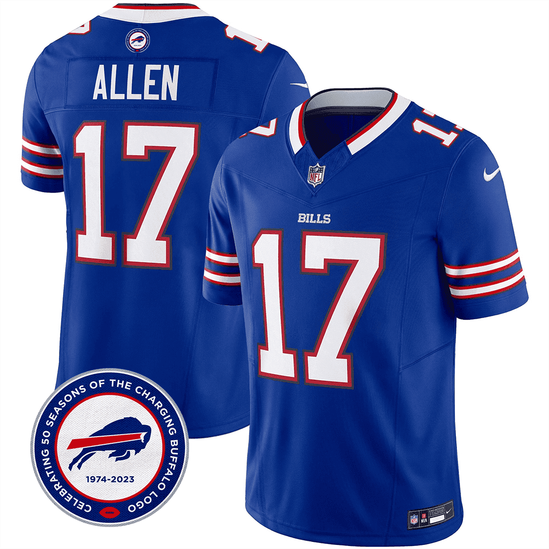 Josh Allen Men's Buffalo Bills 50th Charging Logo Patch Vapor Limited Royal Blue Jersey - All Stitched