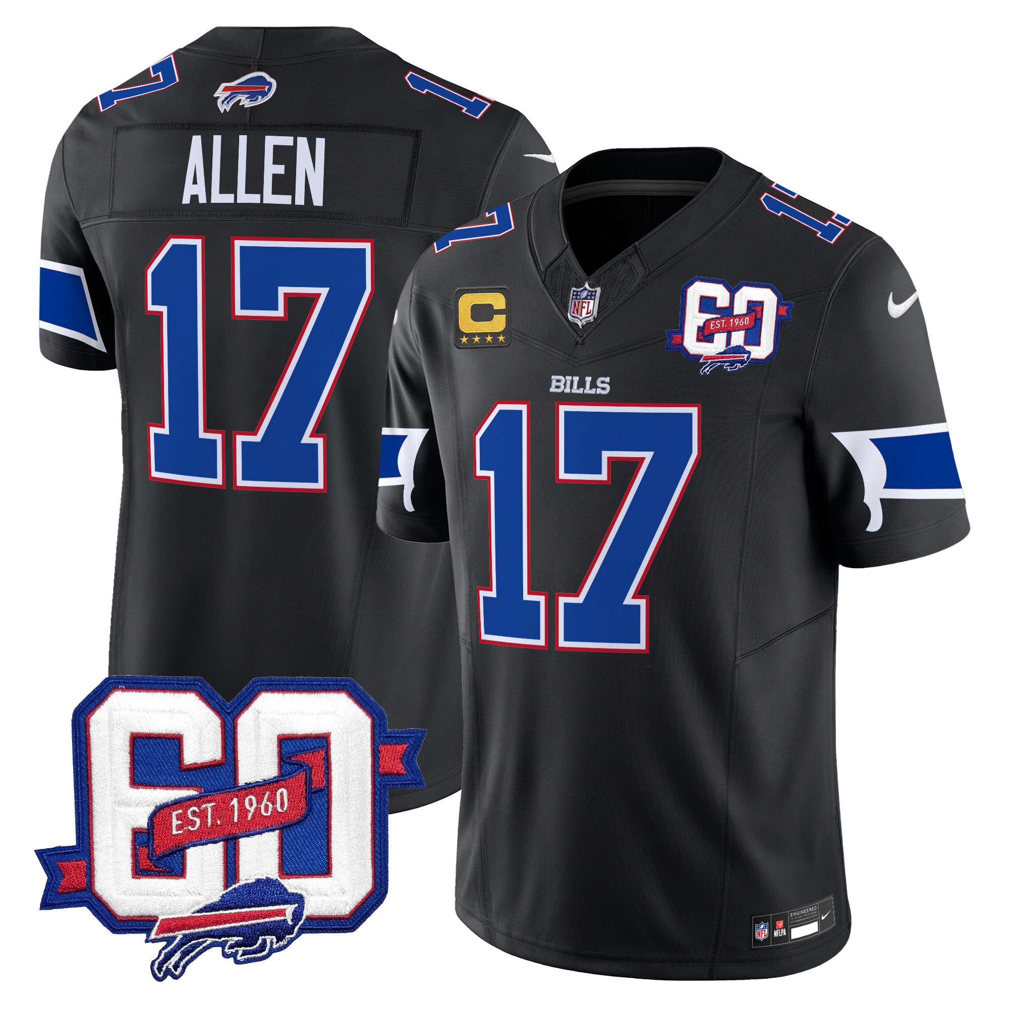 Josh Allen Men's Buffalo Bills 60th Anniversary Patch Vapor Limited Black Jersey - All Stitched