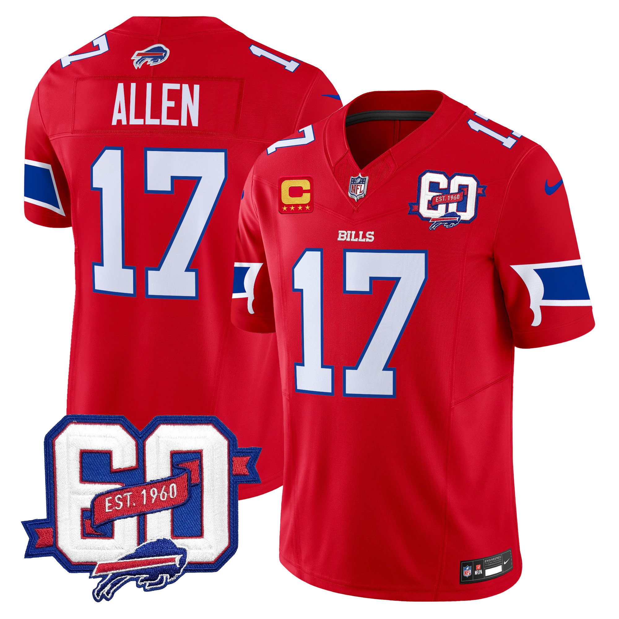 Josh Allen Men's Buffalo Bills 60th Anniversary Patch Vapor Limited Red Jersey - All Stitched