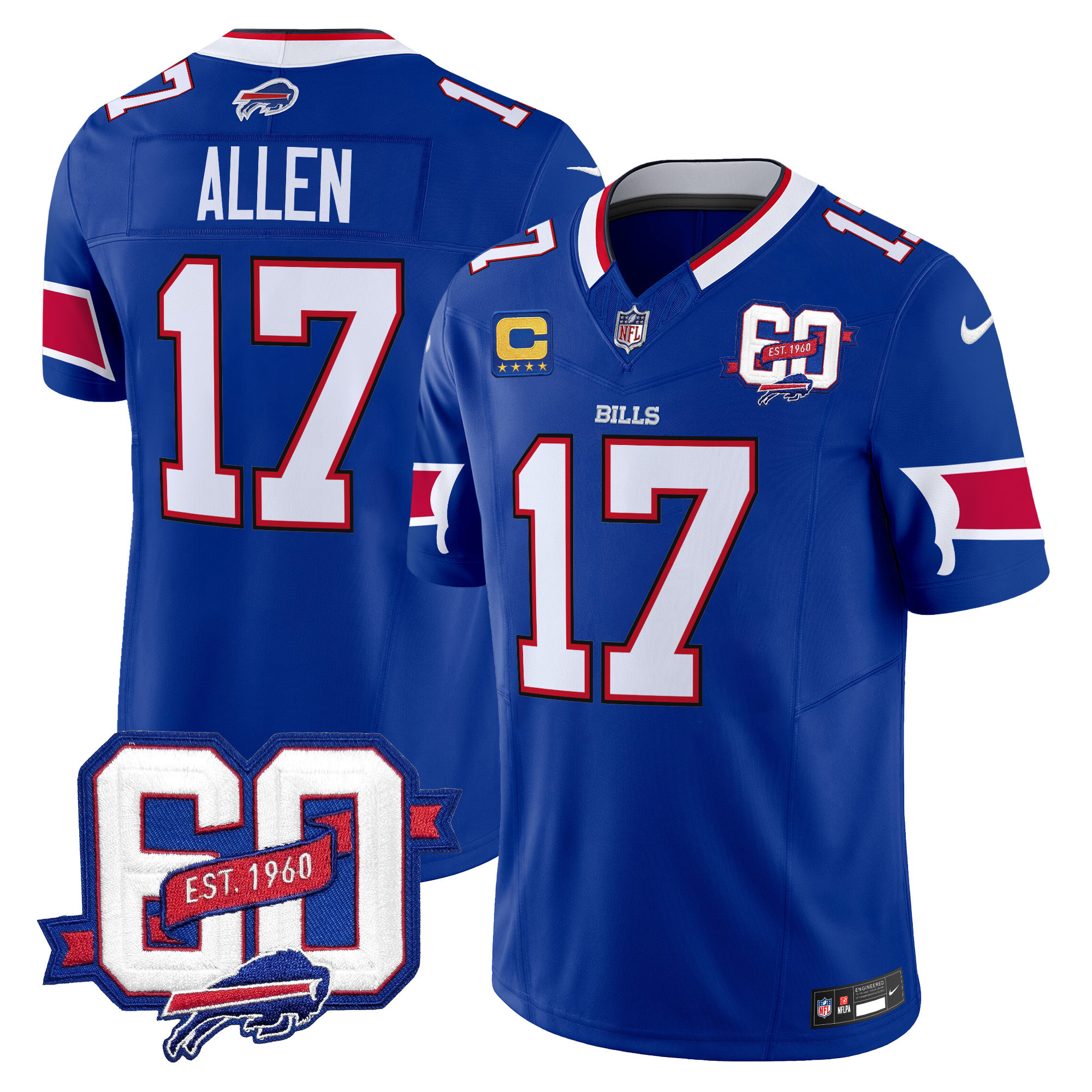 Josh Allen Men's Buffalo Bills 60th Anniversary Patch Vapor Limited Royal Jersey - All Stitched