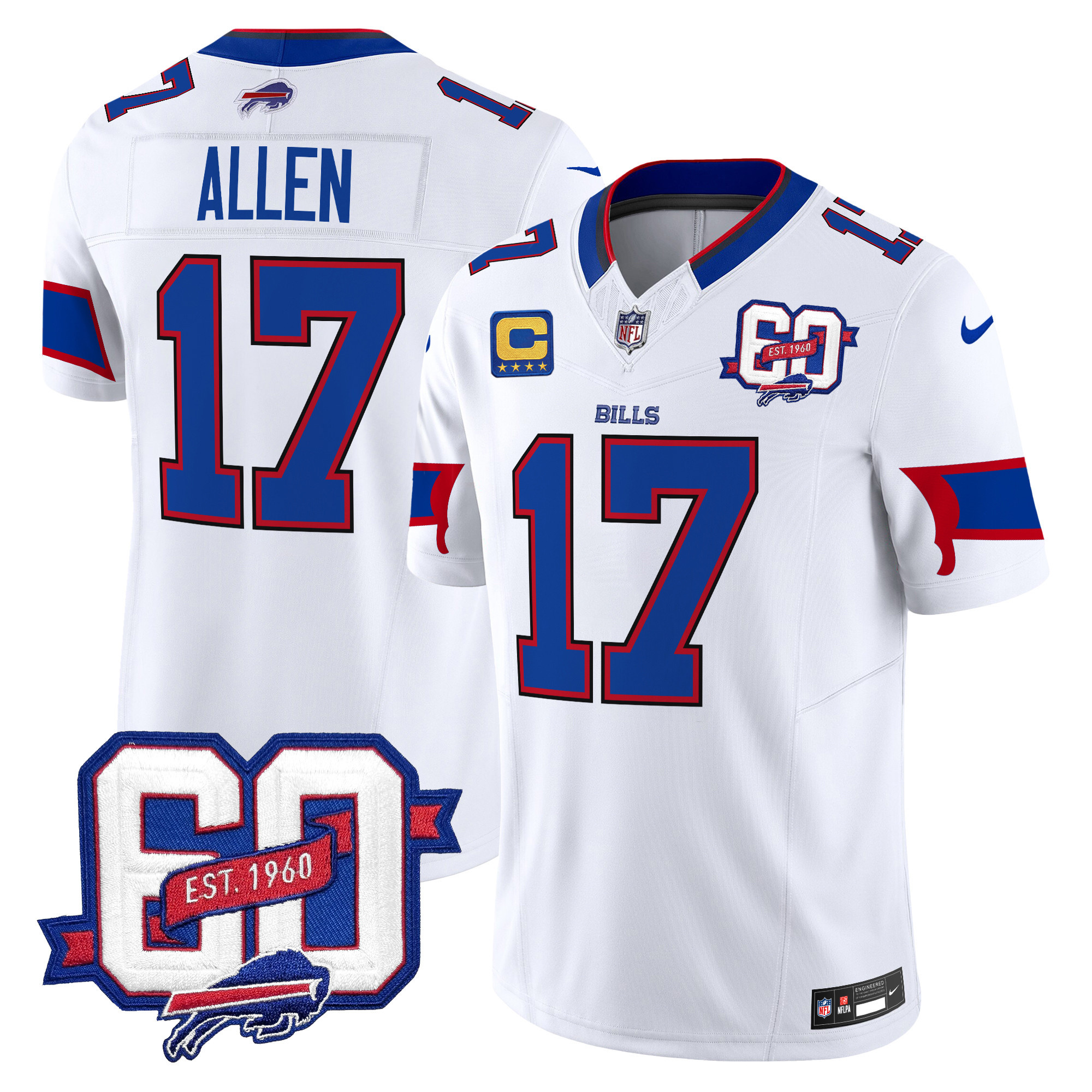 Josh Allen Men's Buffalo Bills 60th Anniversary Patch Vapor Limited White Jersey - All Stitched