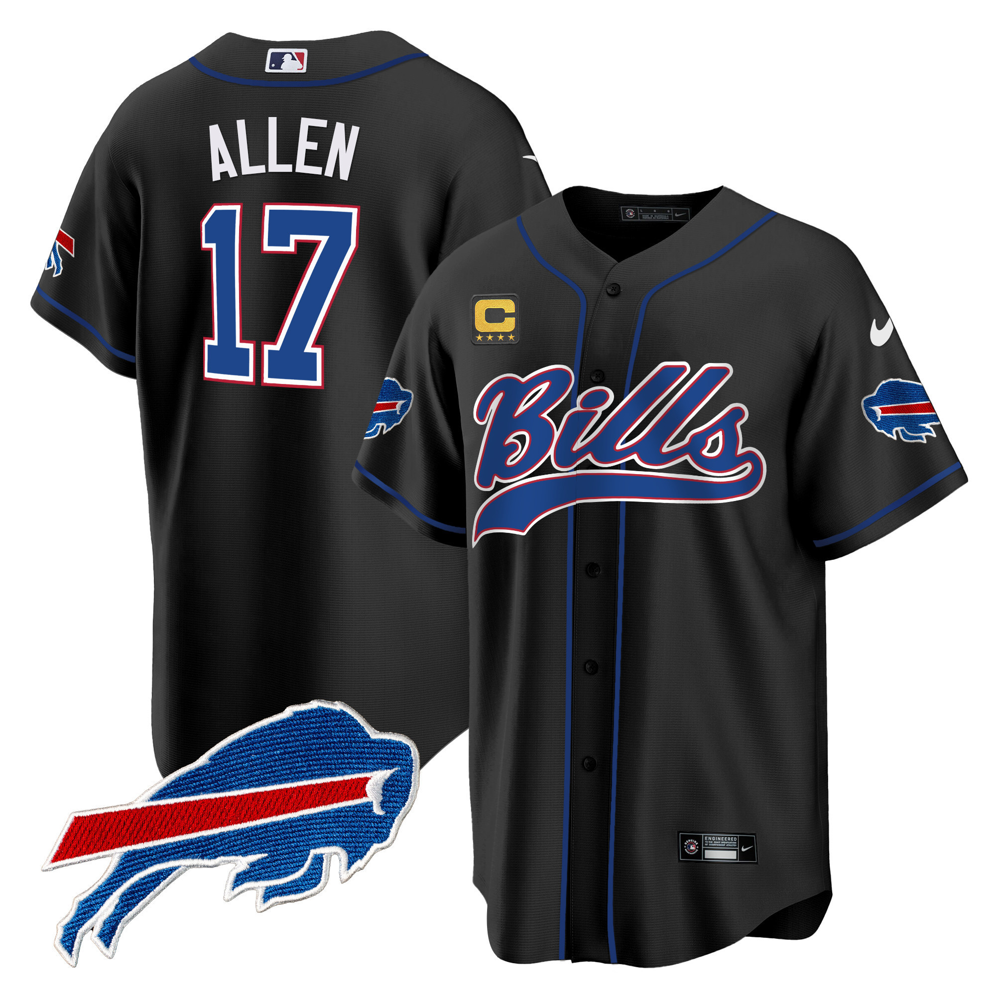 Josh Allen Men's Buffalo Bills Baseball Black Jersey - All Stitched